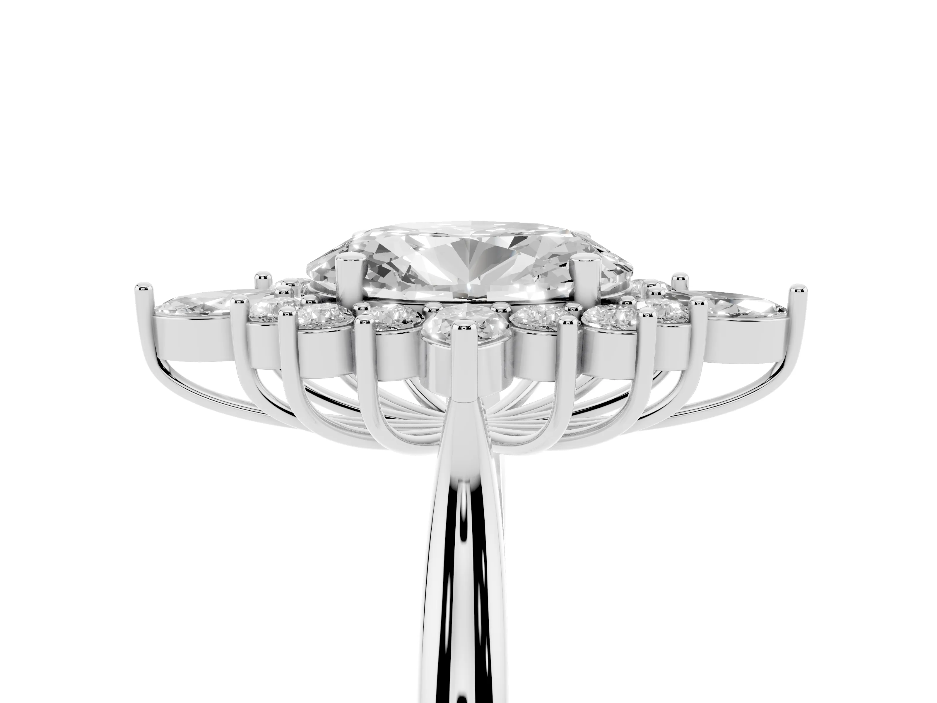 Oval Cut Diamond Cluster Halo Ring Set in Platinum with Marquise and Round Accents