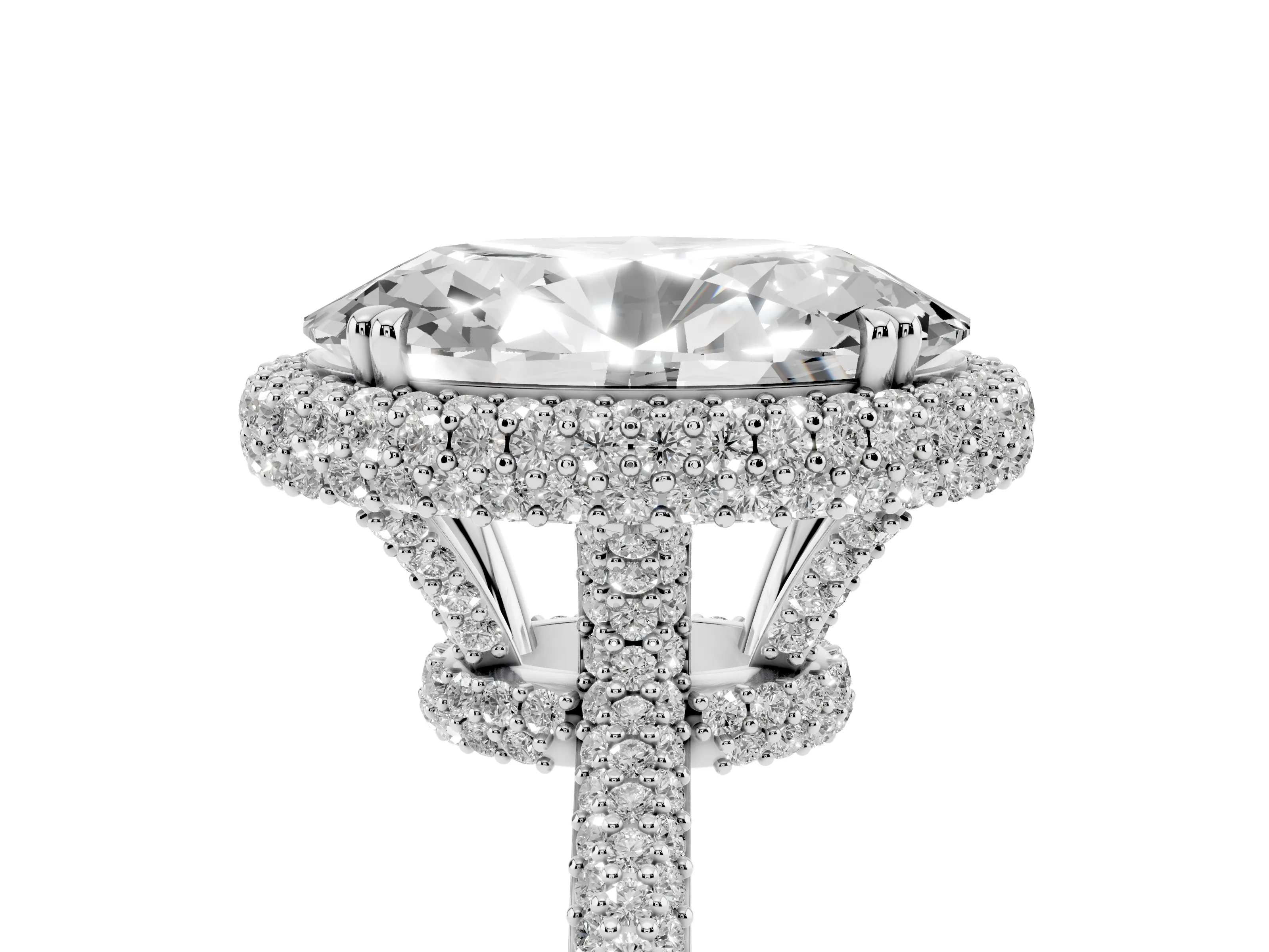 Oval Diamond Halo Ring Set in Platinum with Round Accent Halo and Pavé Band