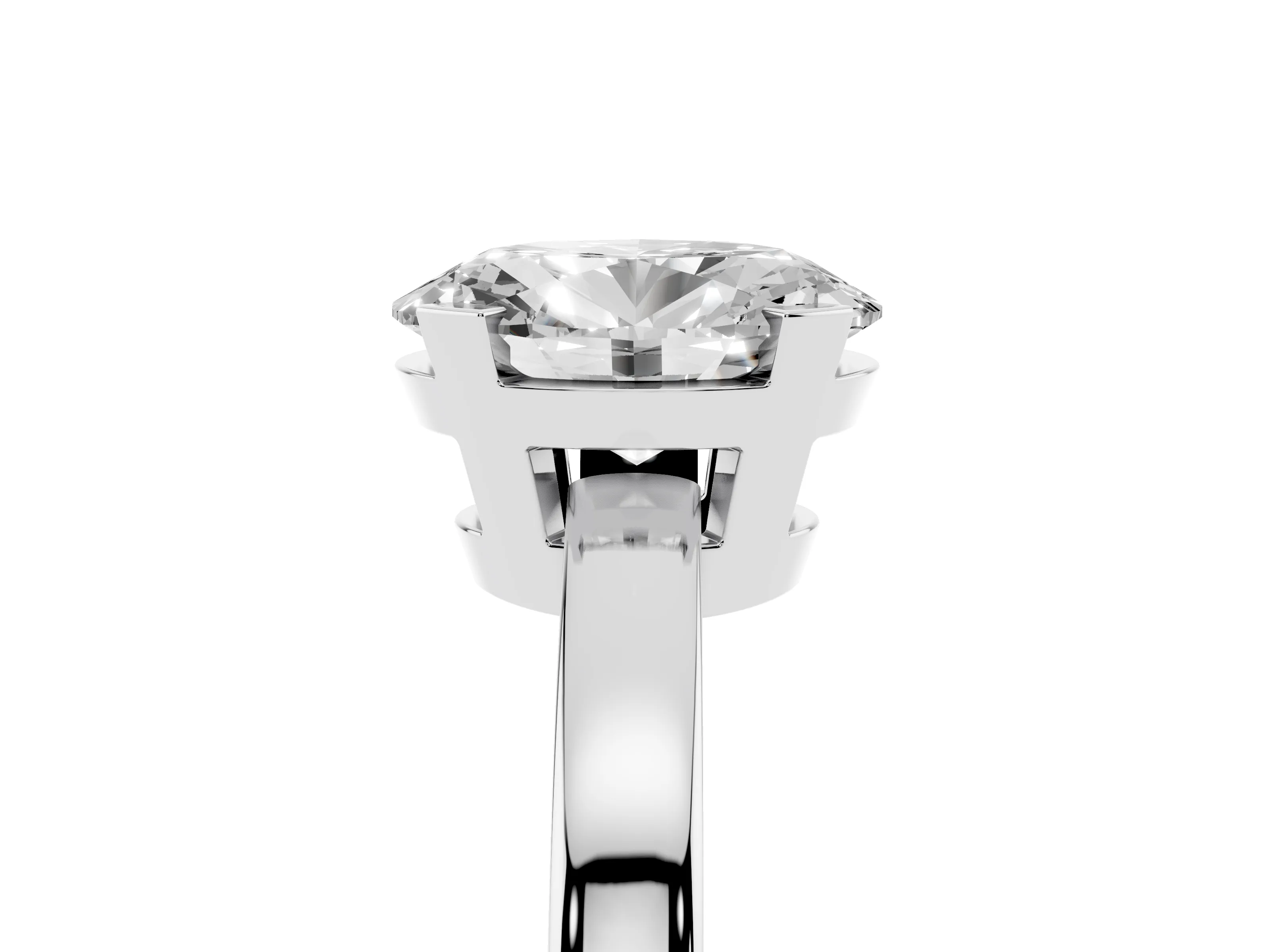 Oval Cut Diamond Solitaire Ring Set in Platinum with Prong Head and Smooth Polished Band