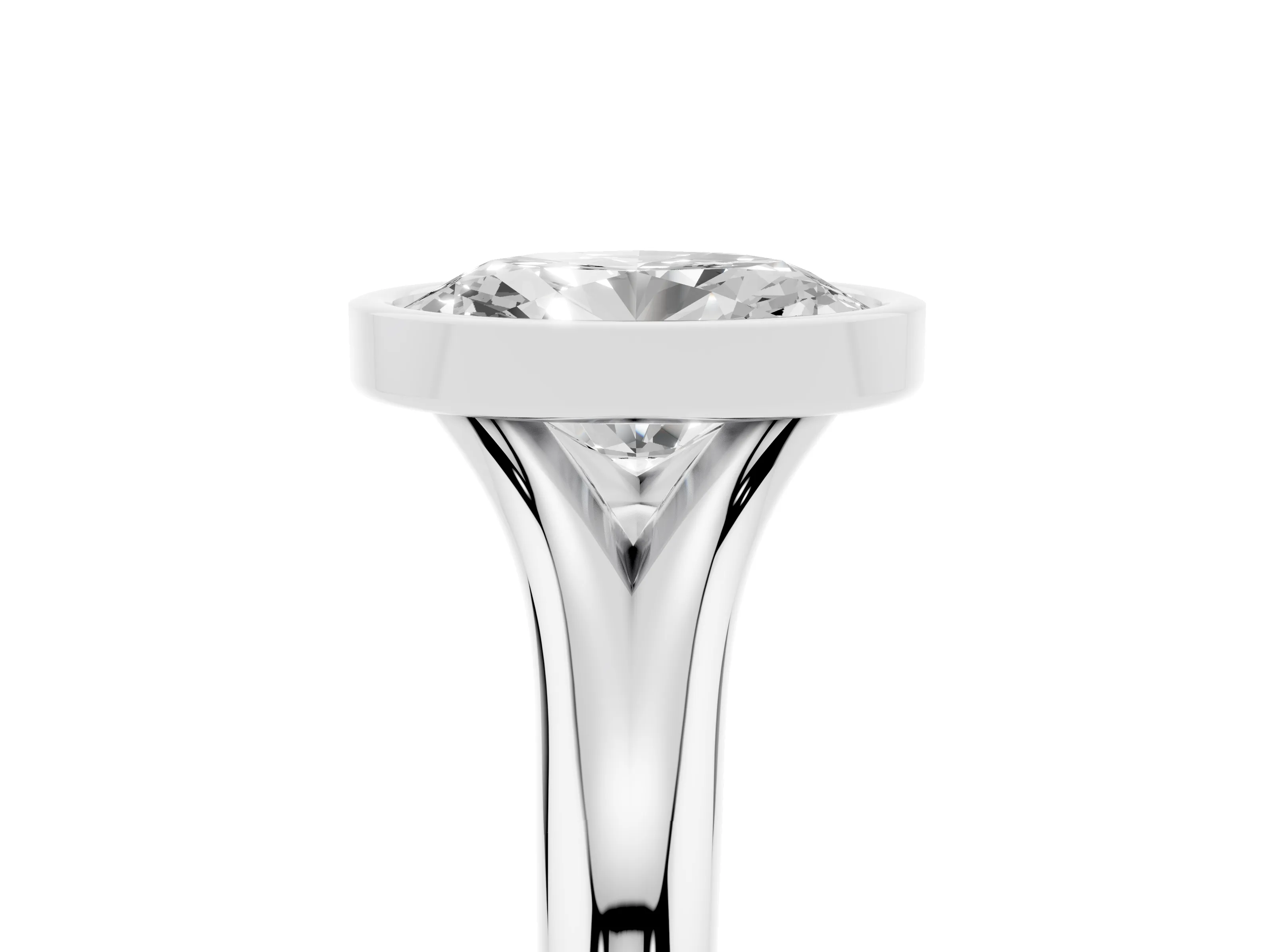Bezel Set Oval Cut Diamond Solitaire Ring Set in White gold with Smooth Band