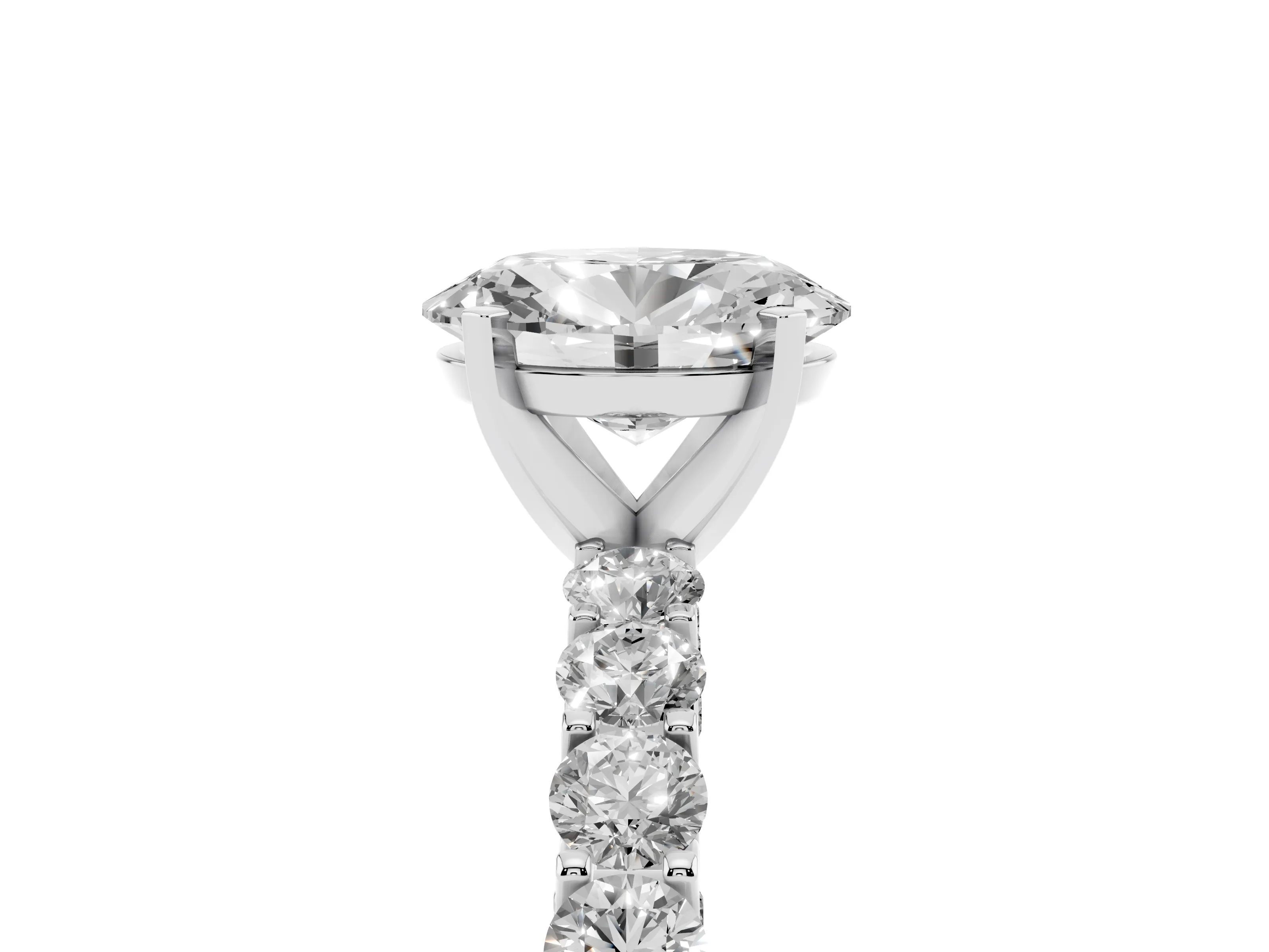Oval Cut Diamond Solitaire Ring Set in Platinum with Shared Prong Pavé Band