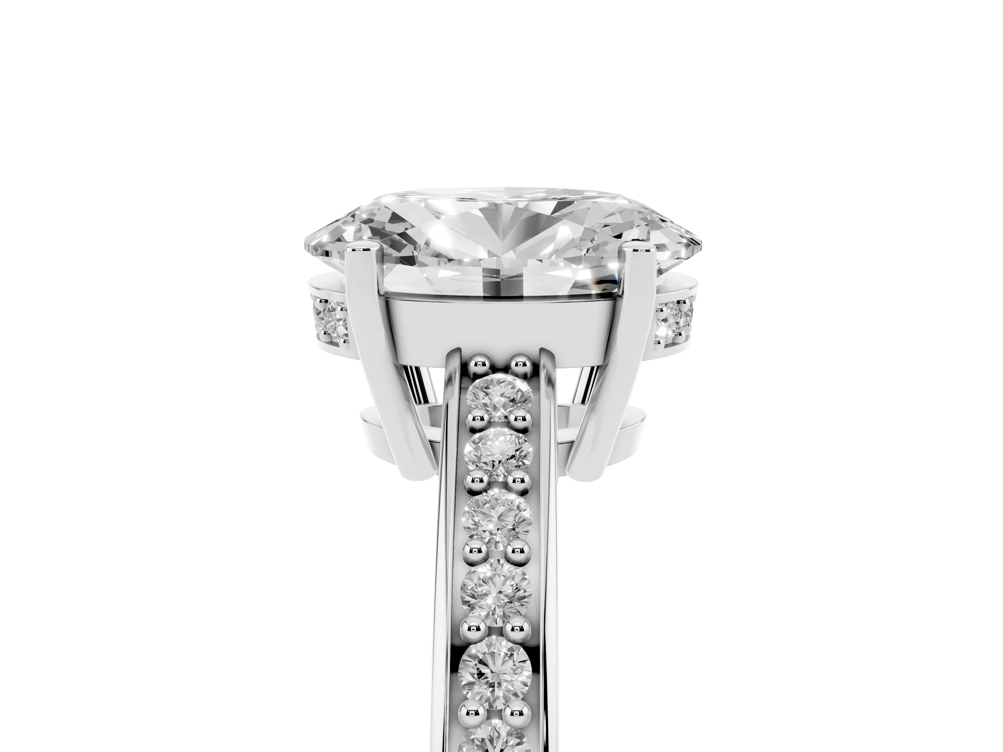 Oval Cut Diamond Pavé Band Prong Set Solitaire Ring Set in Platinum