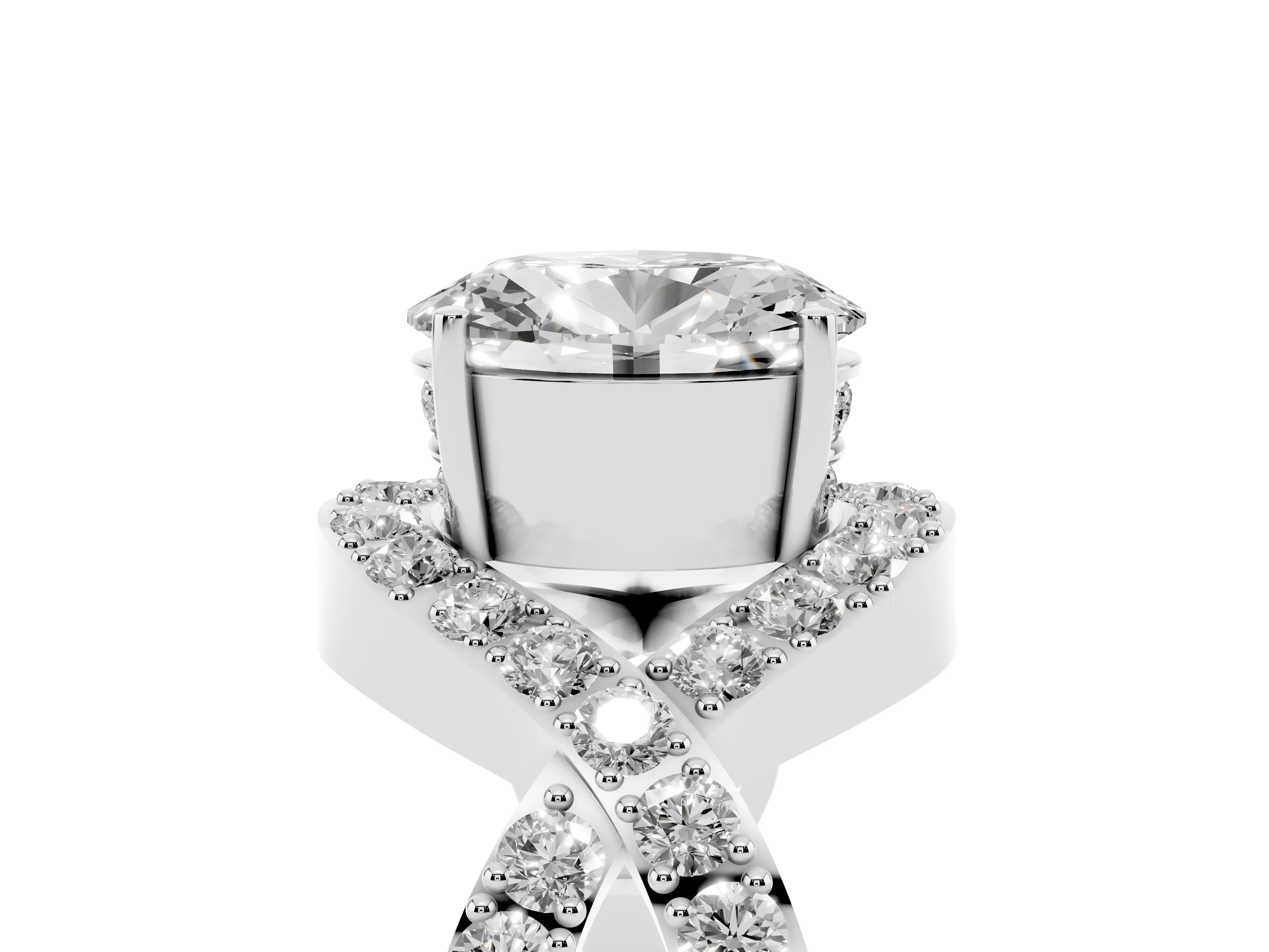 Oval Cut Diamond Solitaire Twist Band Pavé Engagement Ring Set in Platinum
