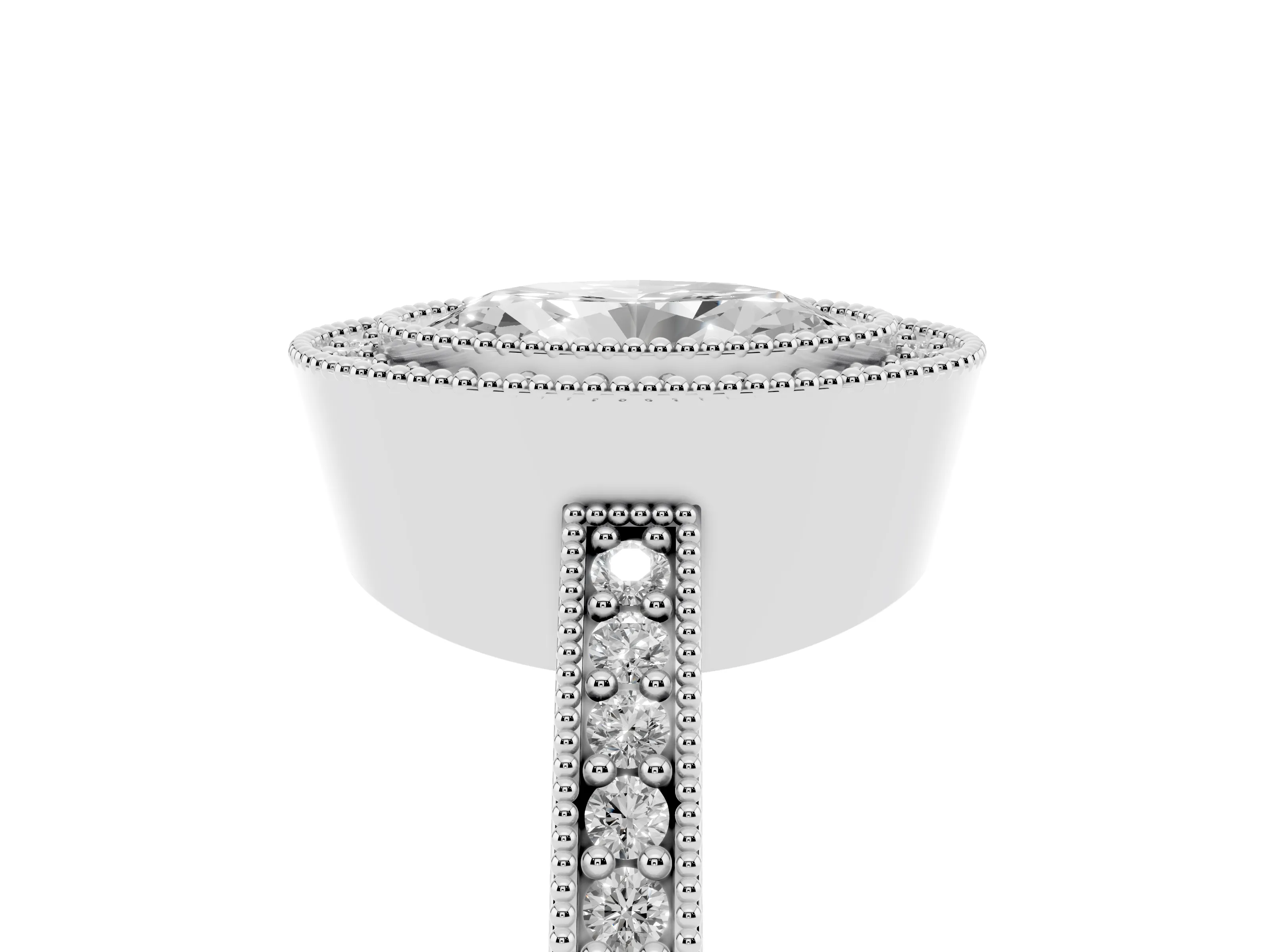 Oval Cut Diamond Halo Engagement Ring Set in Silver with Pavé Band and Round Halo Stones