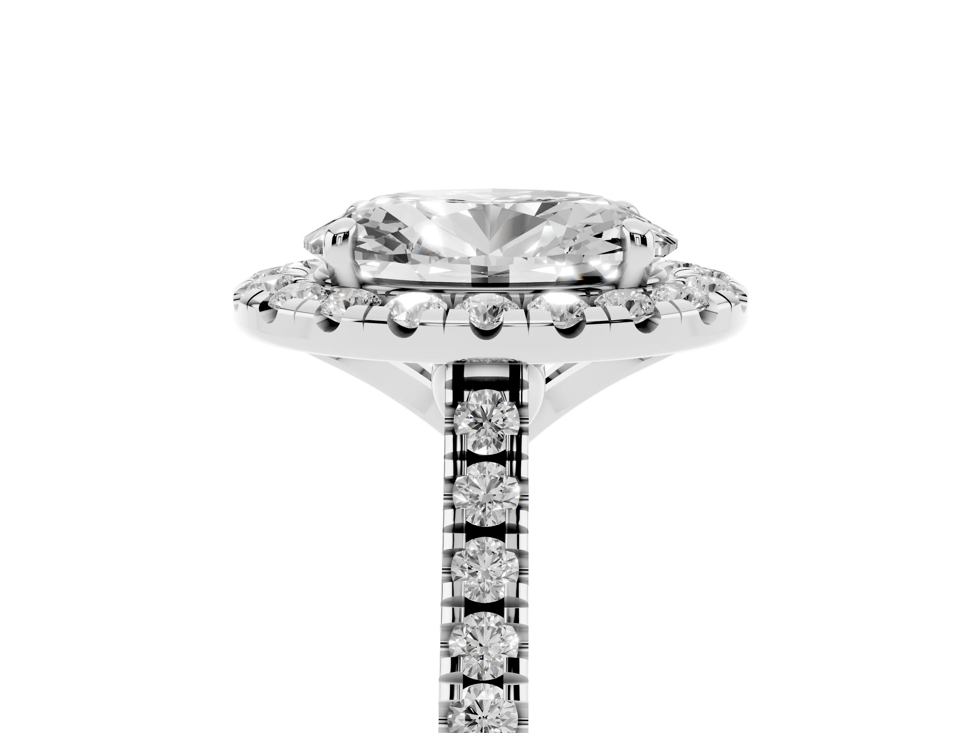 Oval Cut Diamond Cushion Halo Ring Set in Platinum with Pavé Band