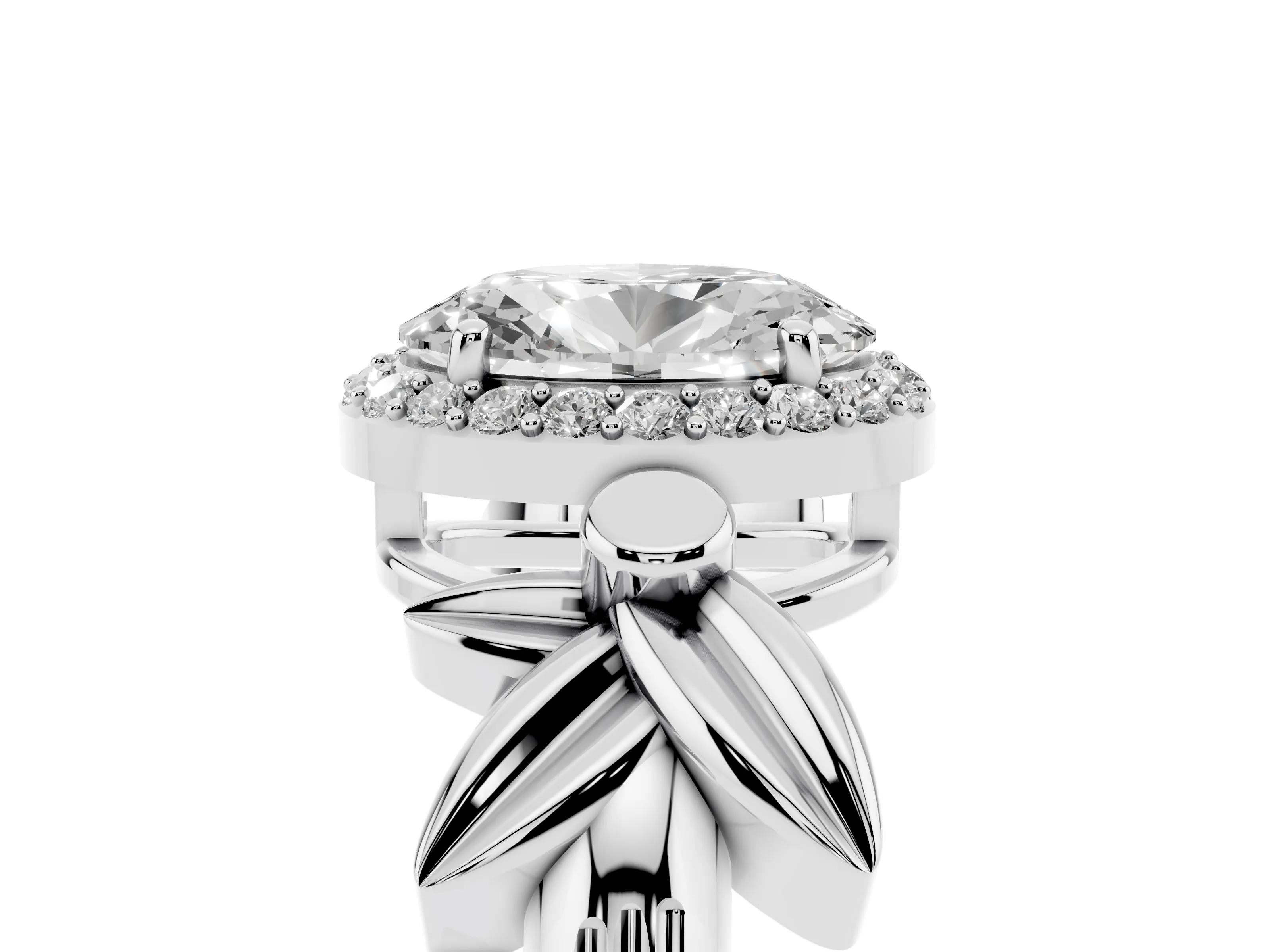 Oval Cut Diamond Halo Floral Band Ring Set in Platinum with Prong Setting