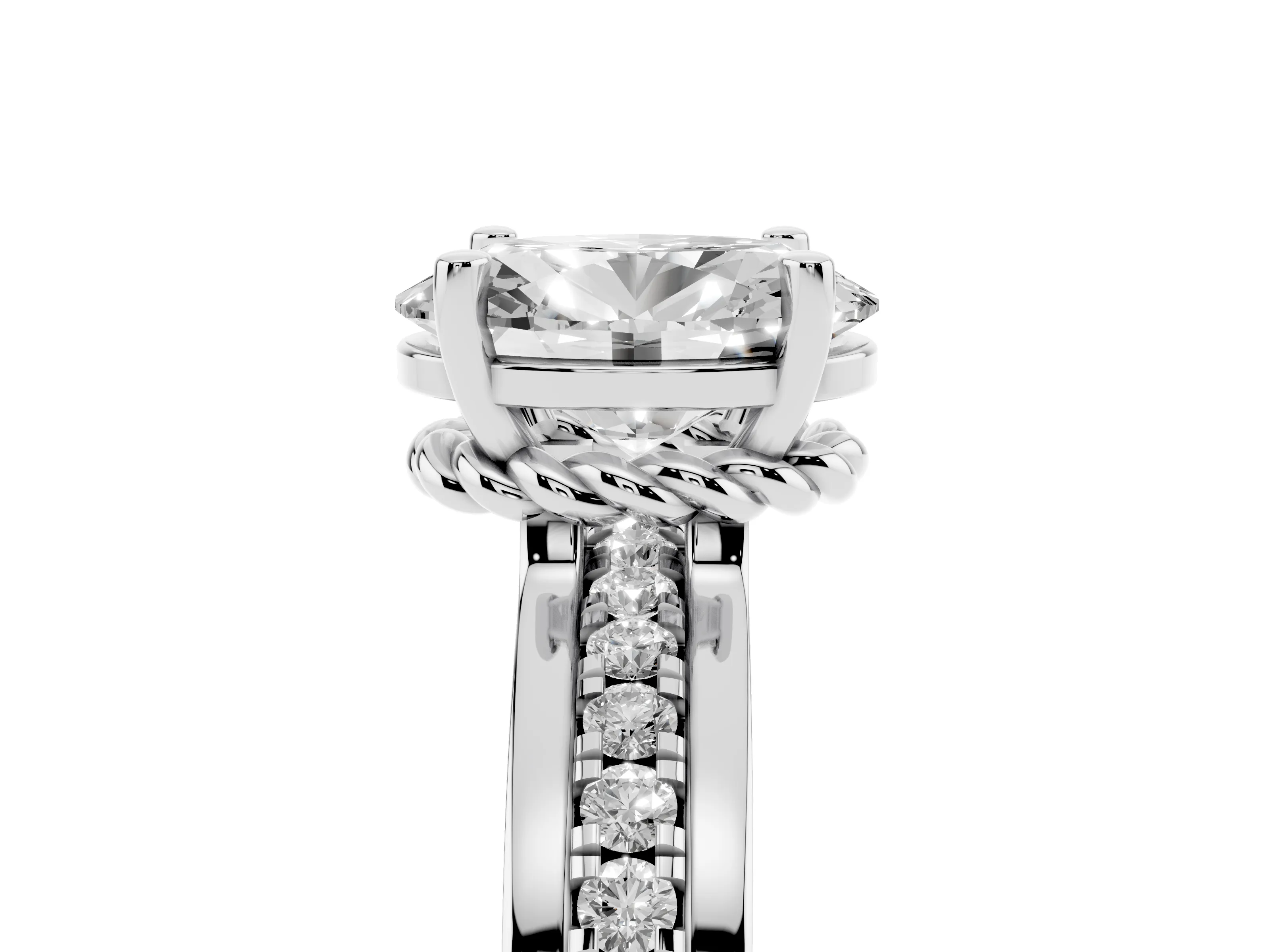 Oval Cut Diamond Solitaire Ring Set in Platinum with Channel Set Band and Prong Setting