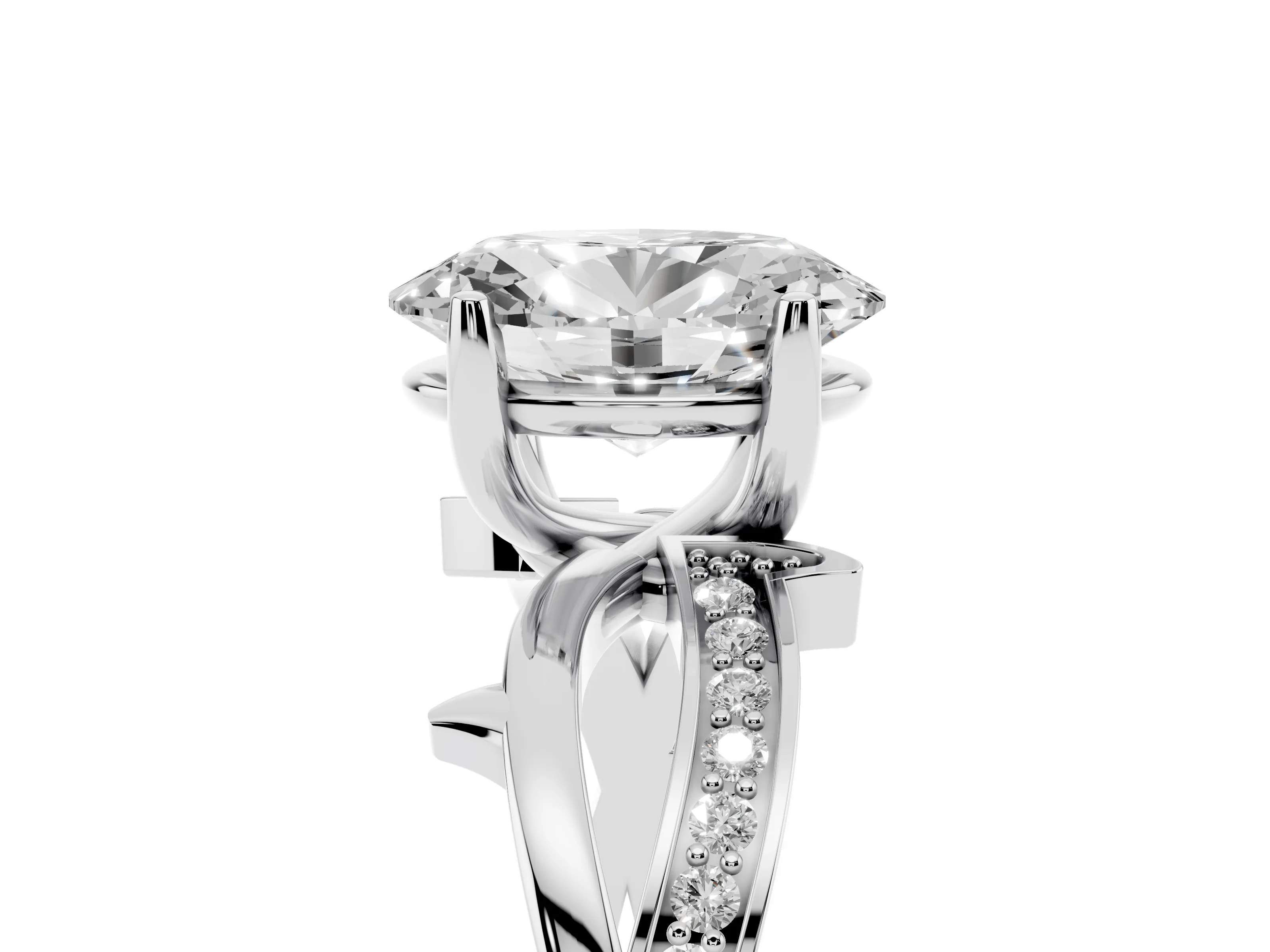 Oval Cut Diamond Pavé Twist Band Solitaire Ring Set in Silver with Prong Setting