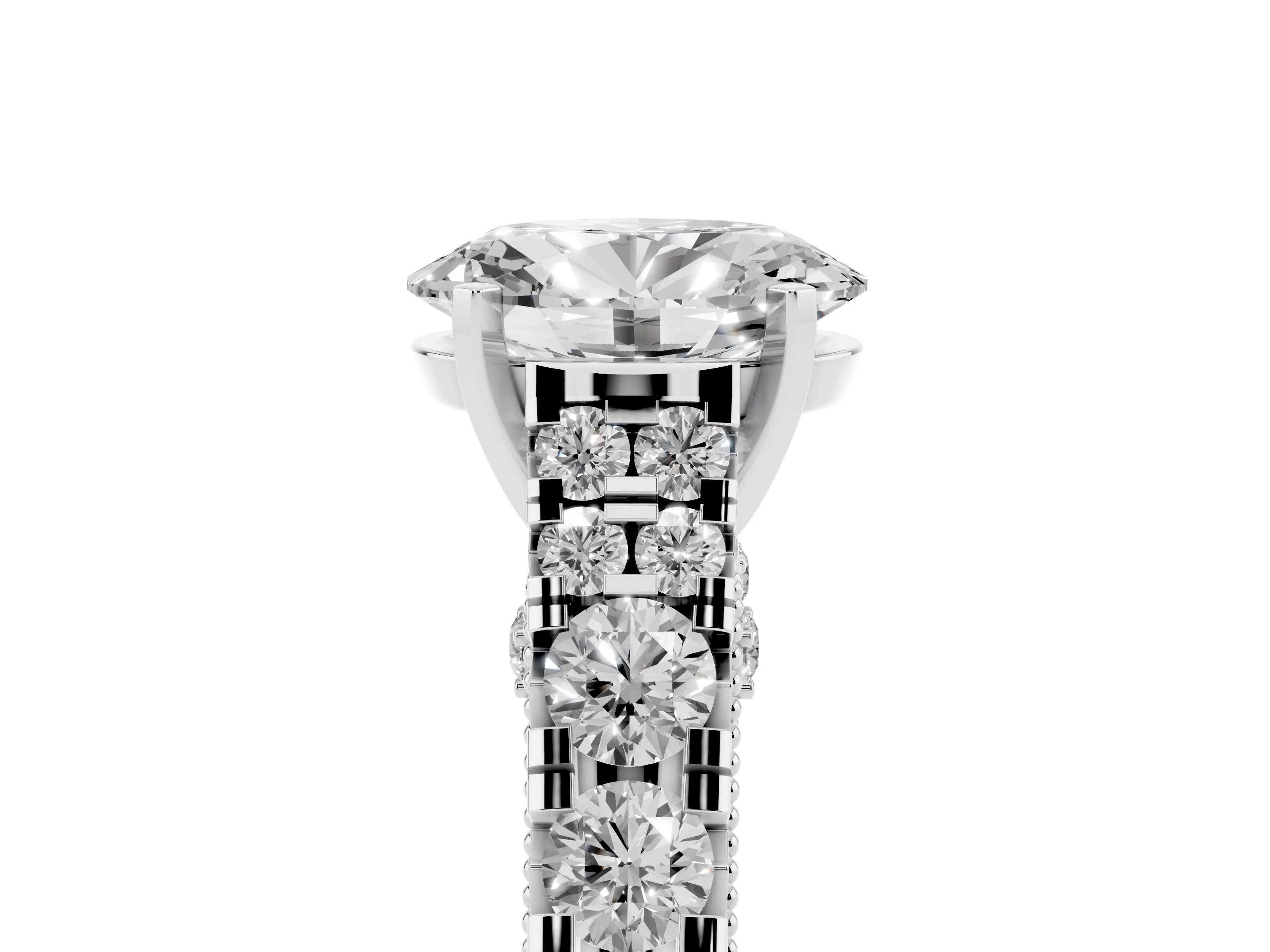 Oval Cut Diamond Classic Solitaire Ring Set in Platinum with Pavé Band and Prong Setting