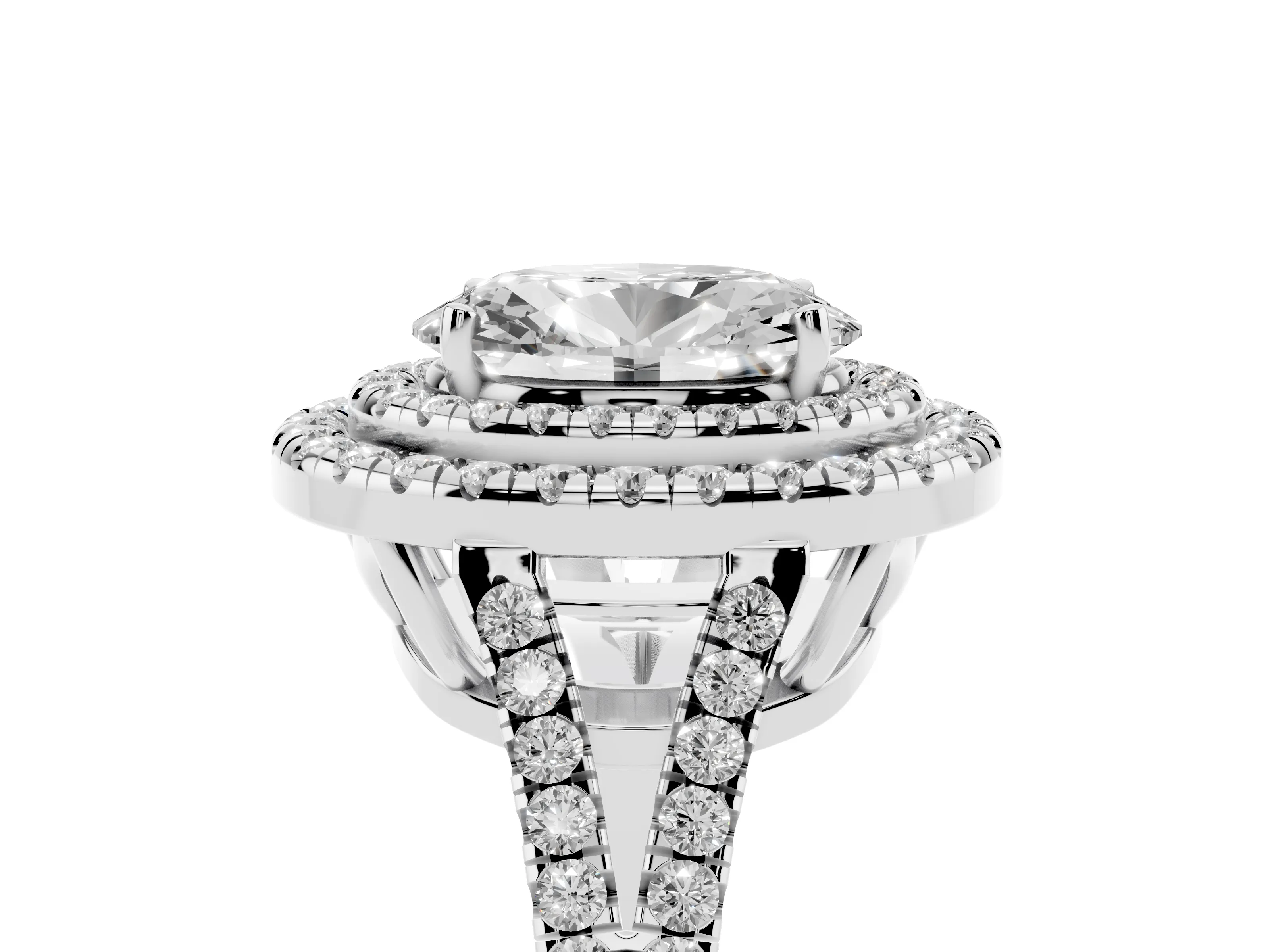 Oval Cut Diamond Double Halo Ring Set in Platinum with Pavé Band