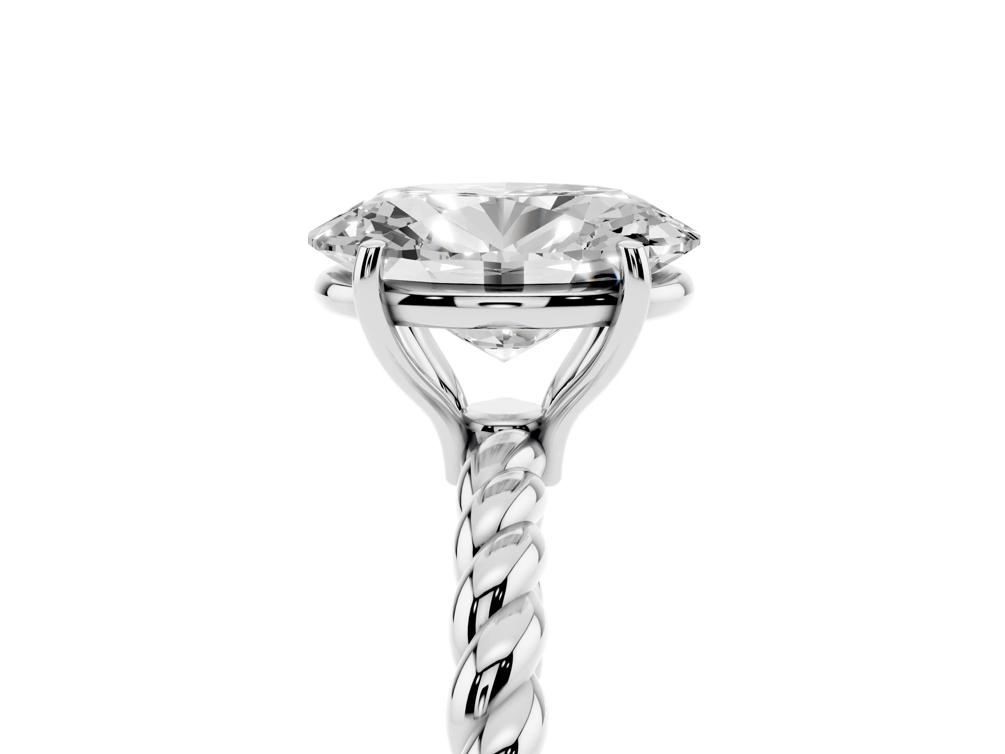 Oval Cut Diamond Solitaire Twisted Band Ring Set in Silver with Prong Solitaire Setting
