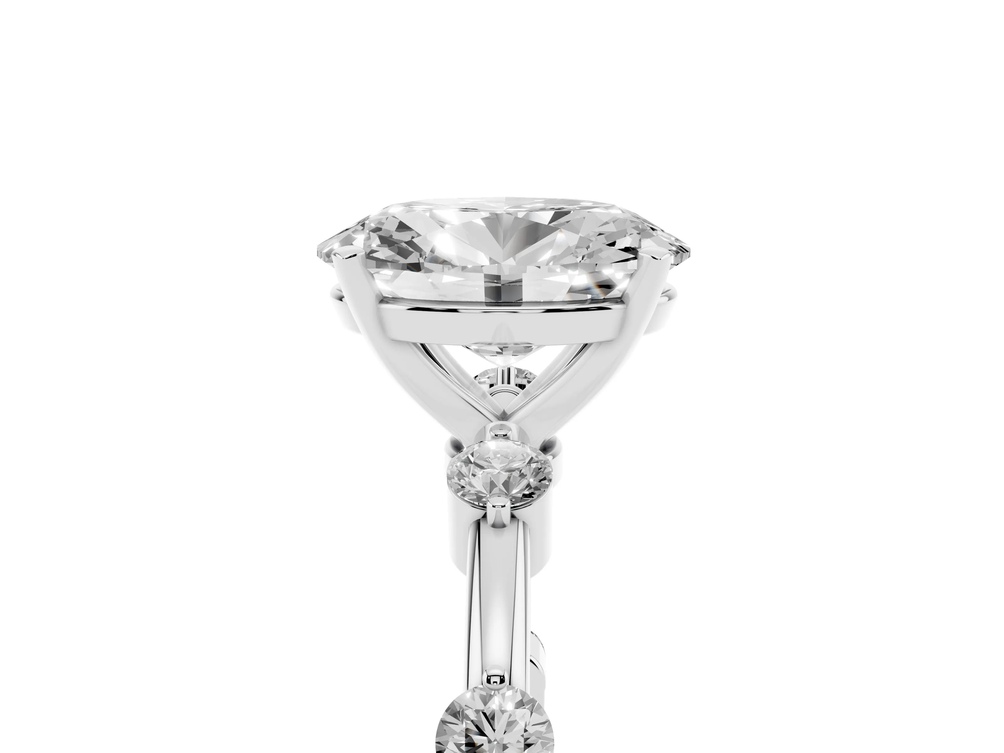 Oval Cut Diamond Solitaire Ring Set in Platinum with Bezel Set Side Stones and Prong Setting