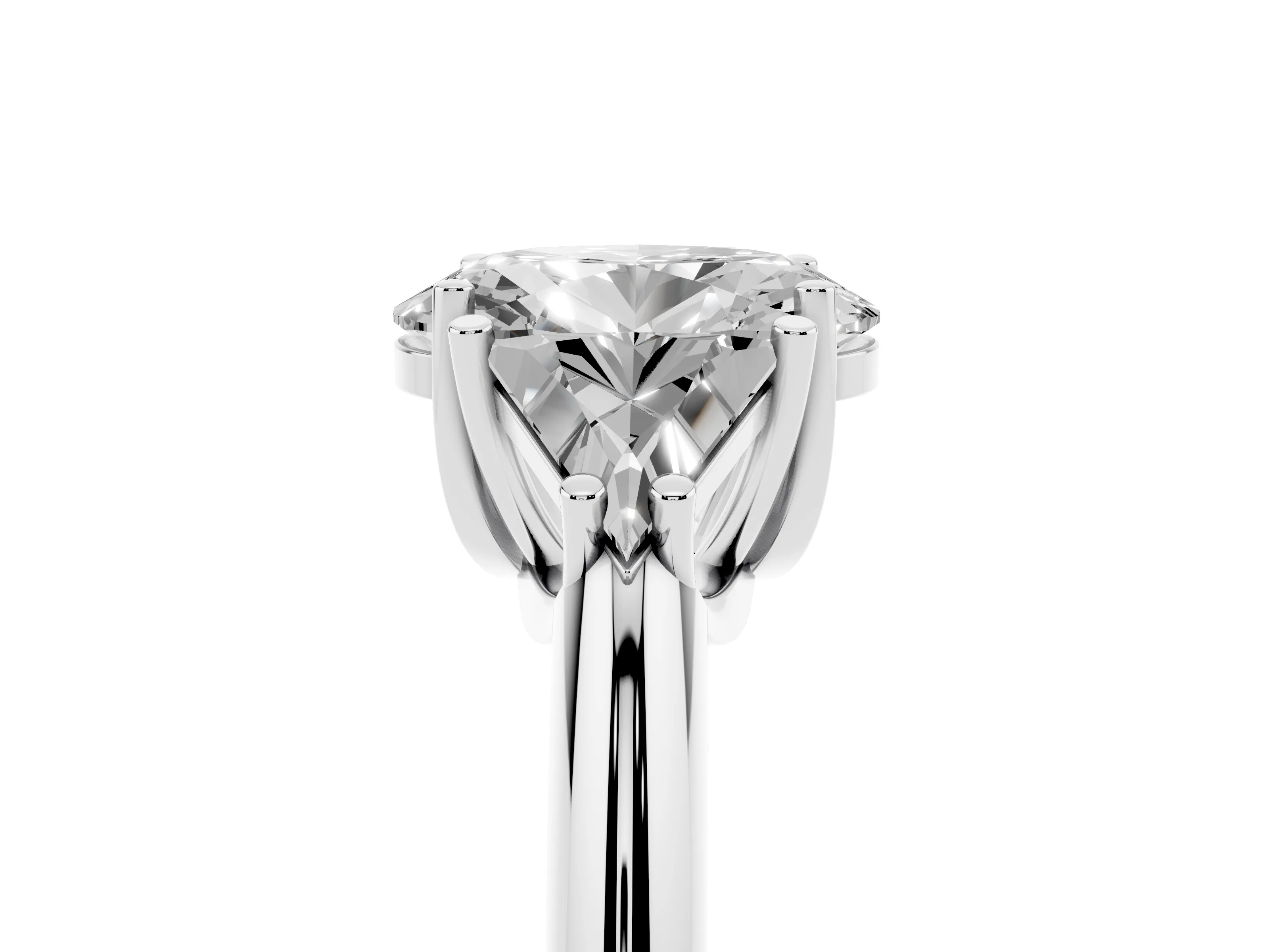 Oval Cut Diamond Three-Stone Engagement Ring Set in Silver with Trillion Side Stones