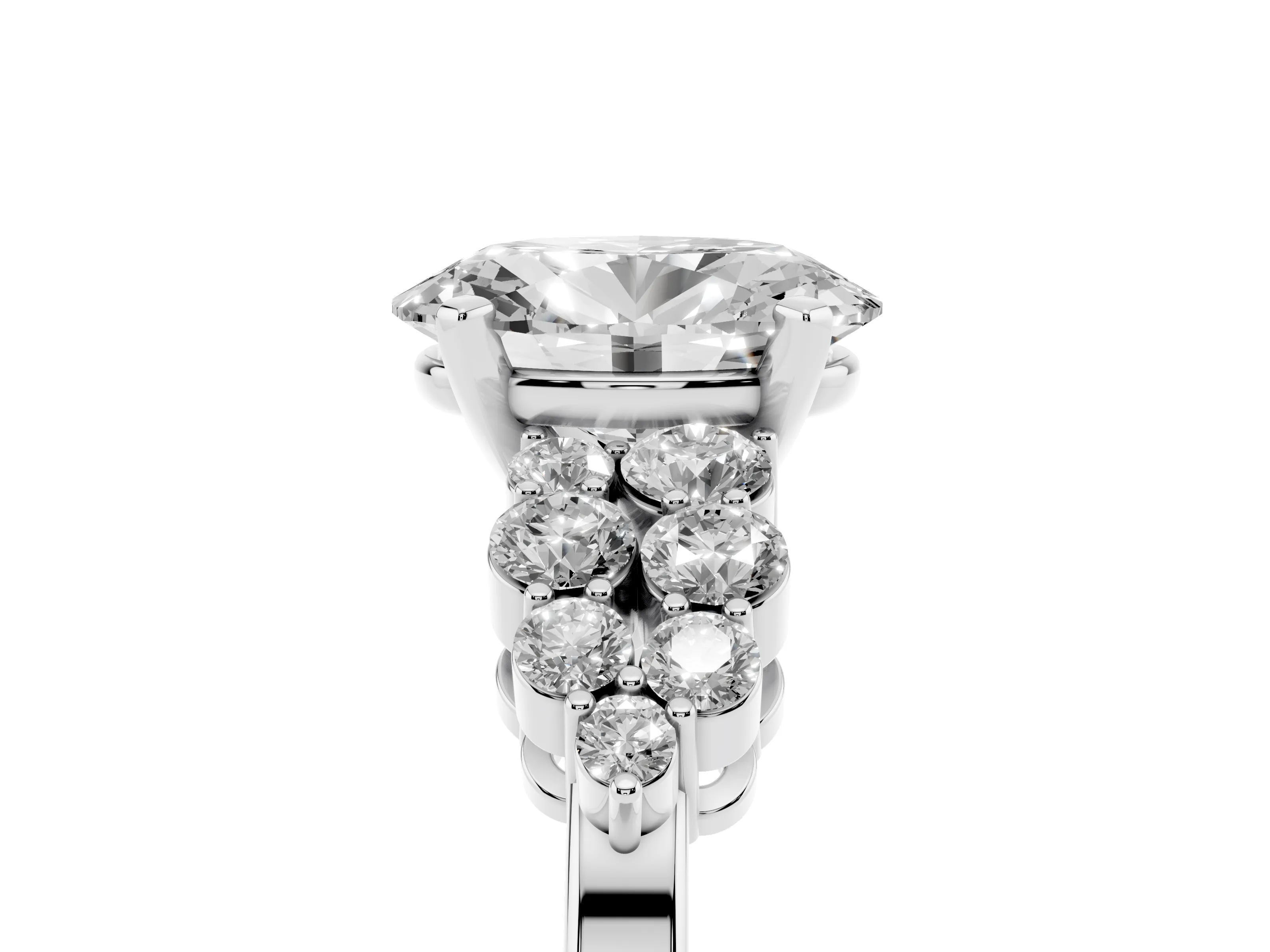 Oval Cut Diamond Cluster Engagement Ring Set in White gold with Pavé Band and Prong Setting