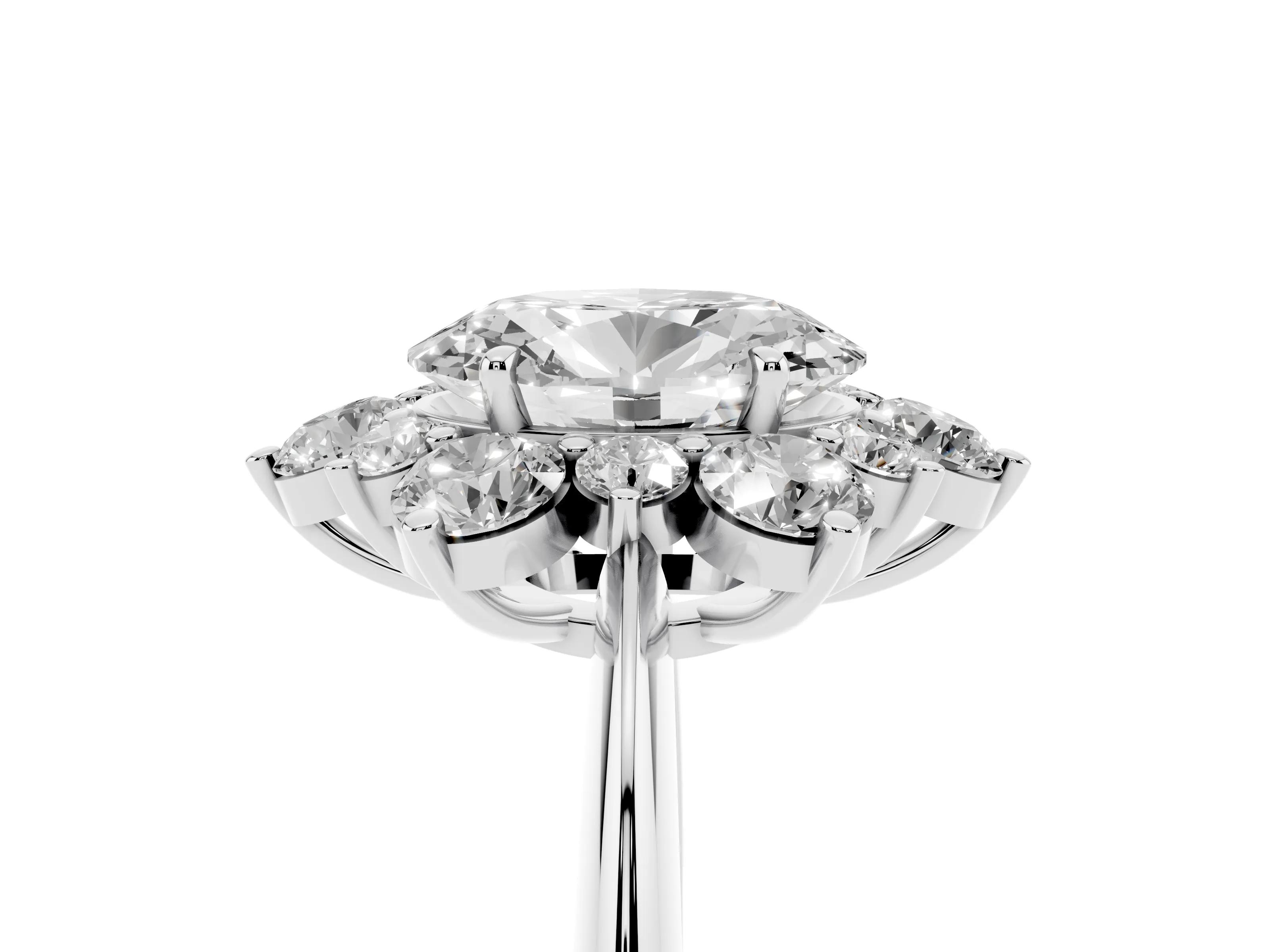 Oval Cut Diamond Cluster Halo Ring Set in Silver with Solitaire Band and Prong Setting