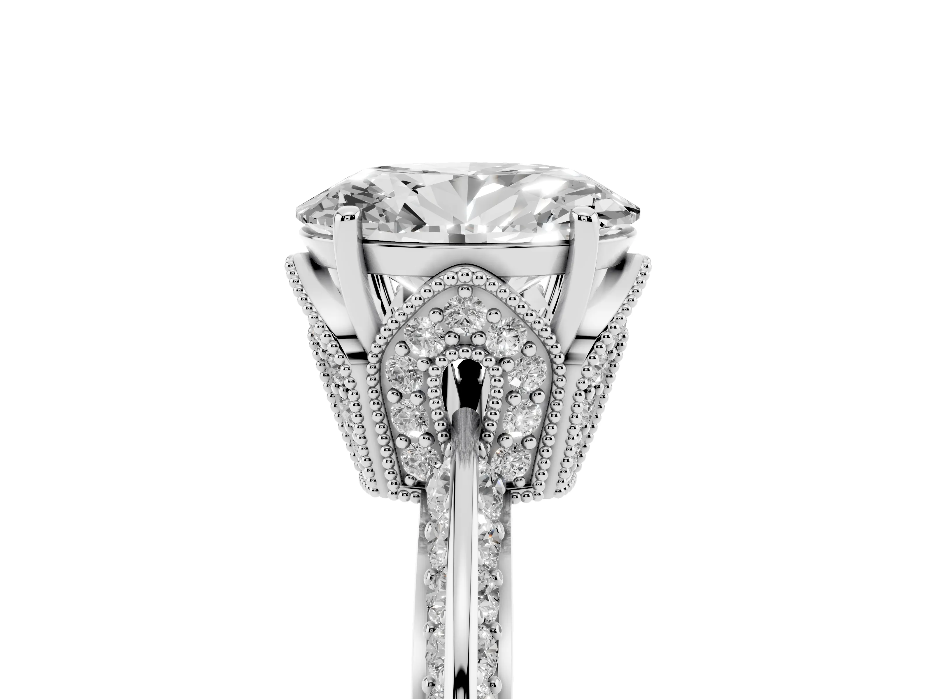 Oval Cut Diamond Solitaire Engagement Ring Set in Platinum with Pavé Split Shank and Prong Setting