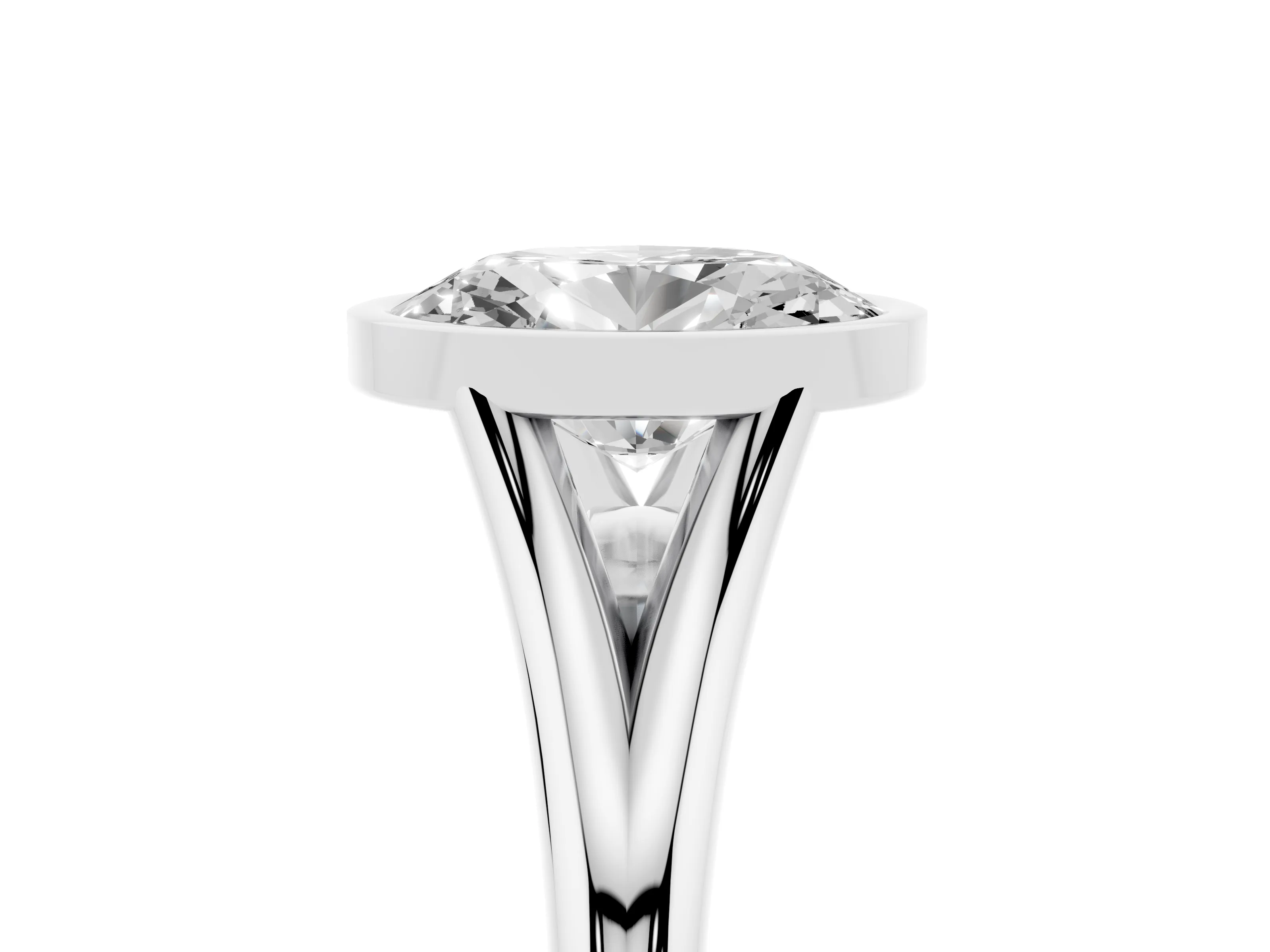 Bezel Set Oval Cut Diamond Solitaire Ring Set in Platinum with Tapered Band