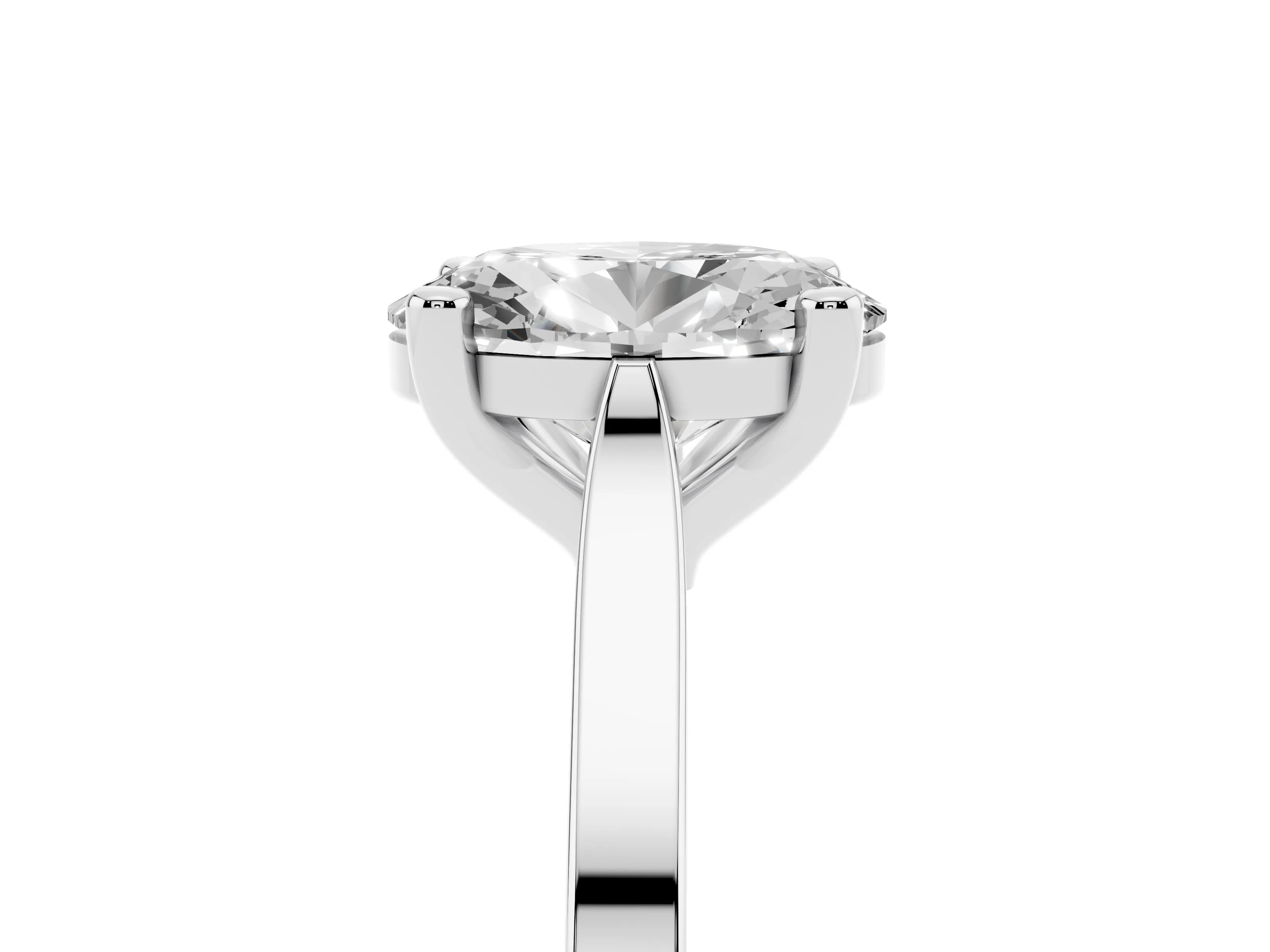 Oval Cut Diamond Solitaire Ring Set in Silver with Prong Setting and Tapered Band