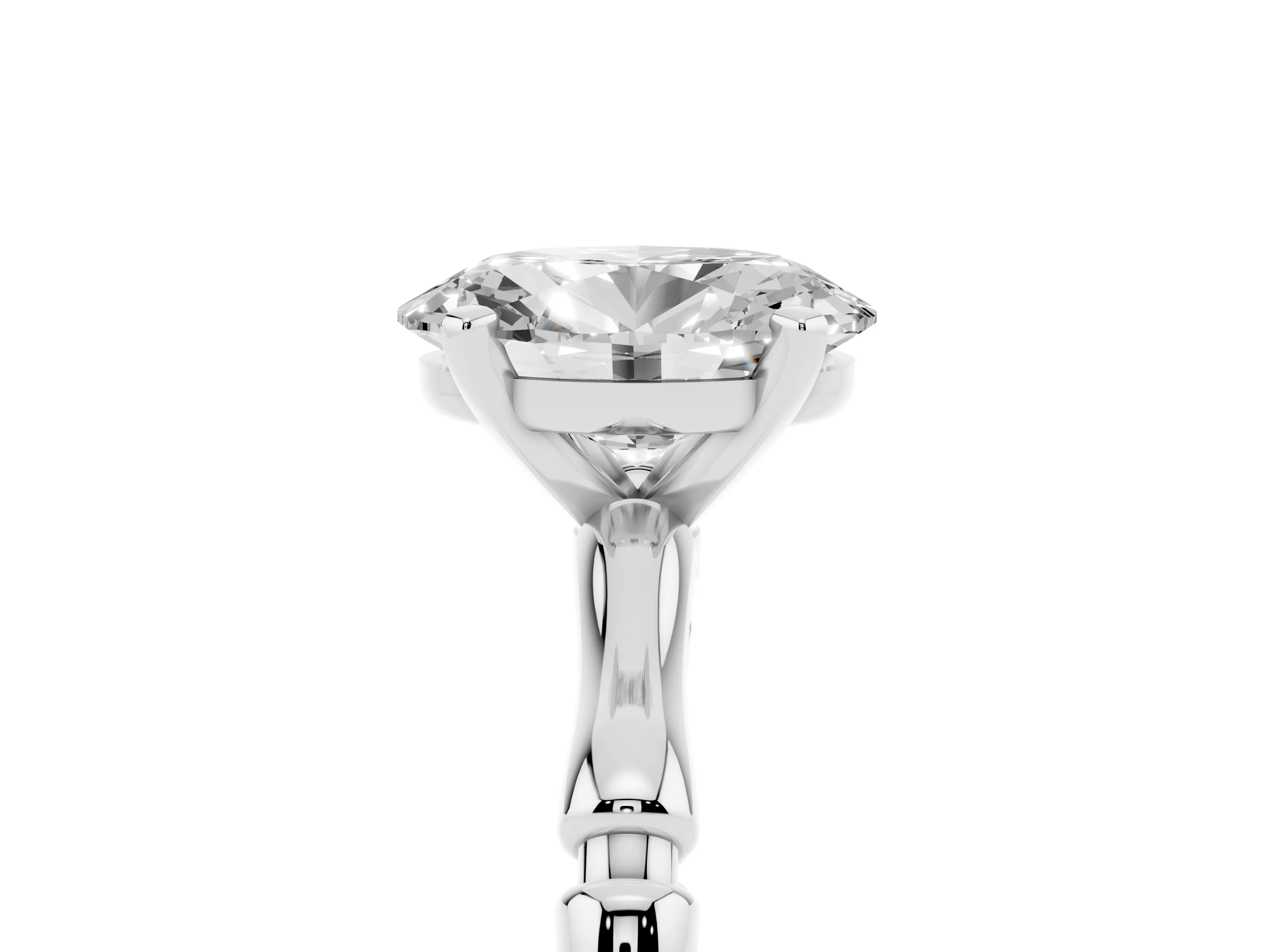 Oval Cut Diamond Solitaire Ring Set in Silver with Bamboo Band and Prong Setting