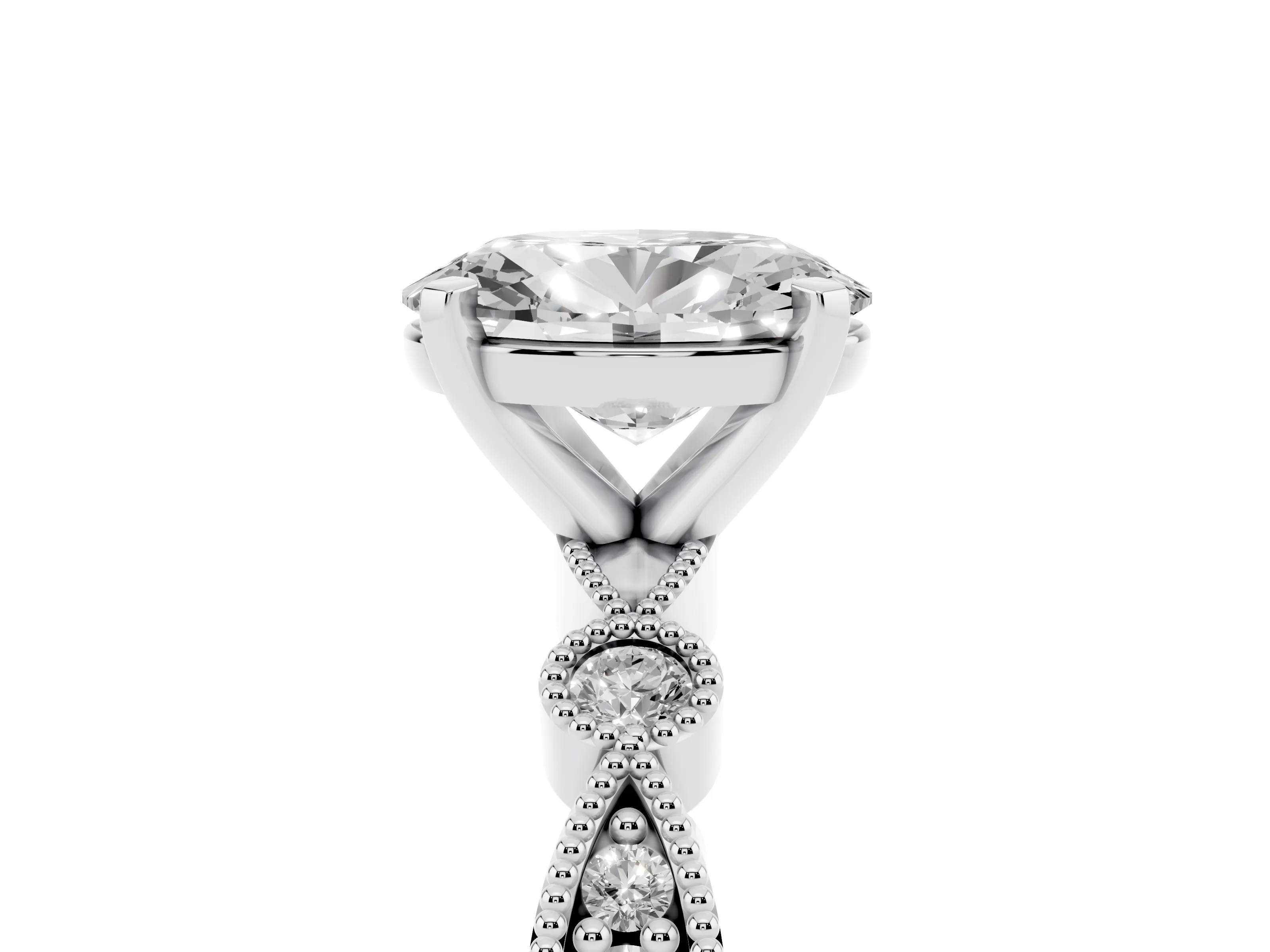 Oval Cut Diamond Solitaire Engagement Ring Set in Platinum with Milgrain Bezel Accent Band