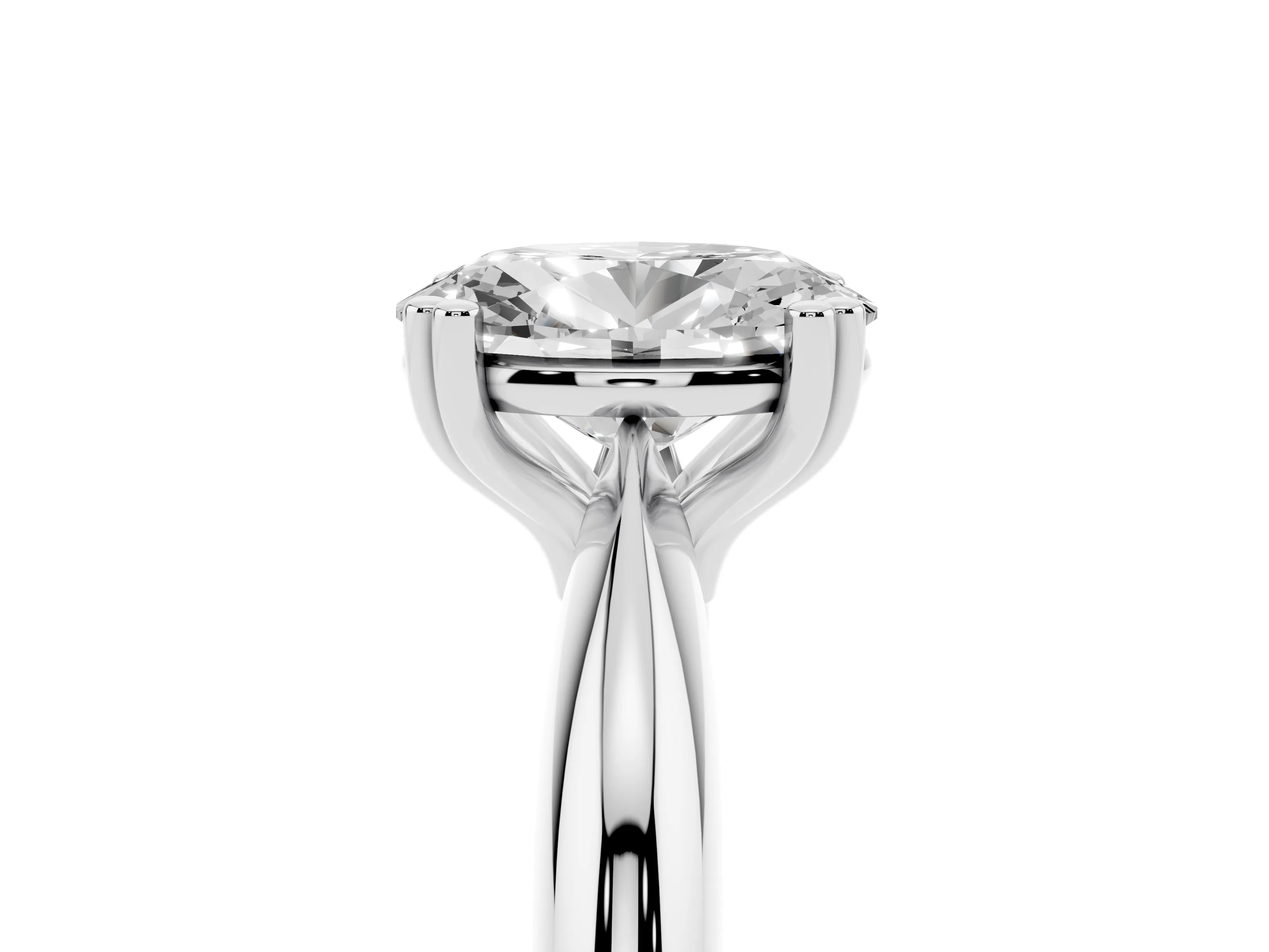 Oval Cut Diamond Solitaire Engagement Ring Set in Platinum with Tapered Band and Prong Setting