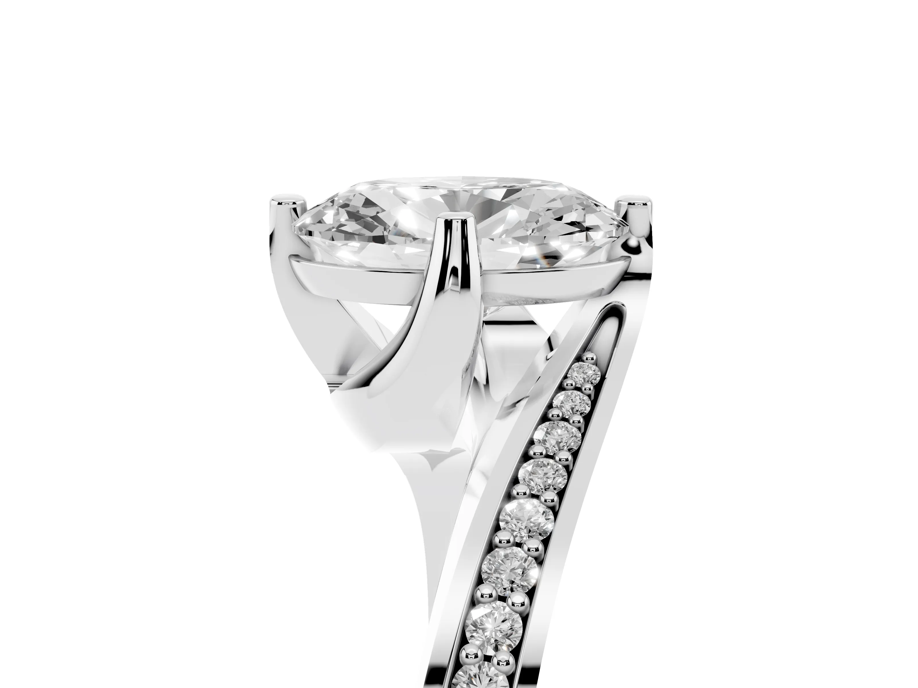 Oval Cut Diamond Solitaire Ring Set in White gold with Intertwined Pavé Twist Band