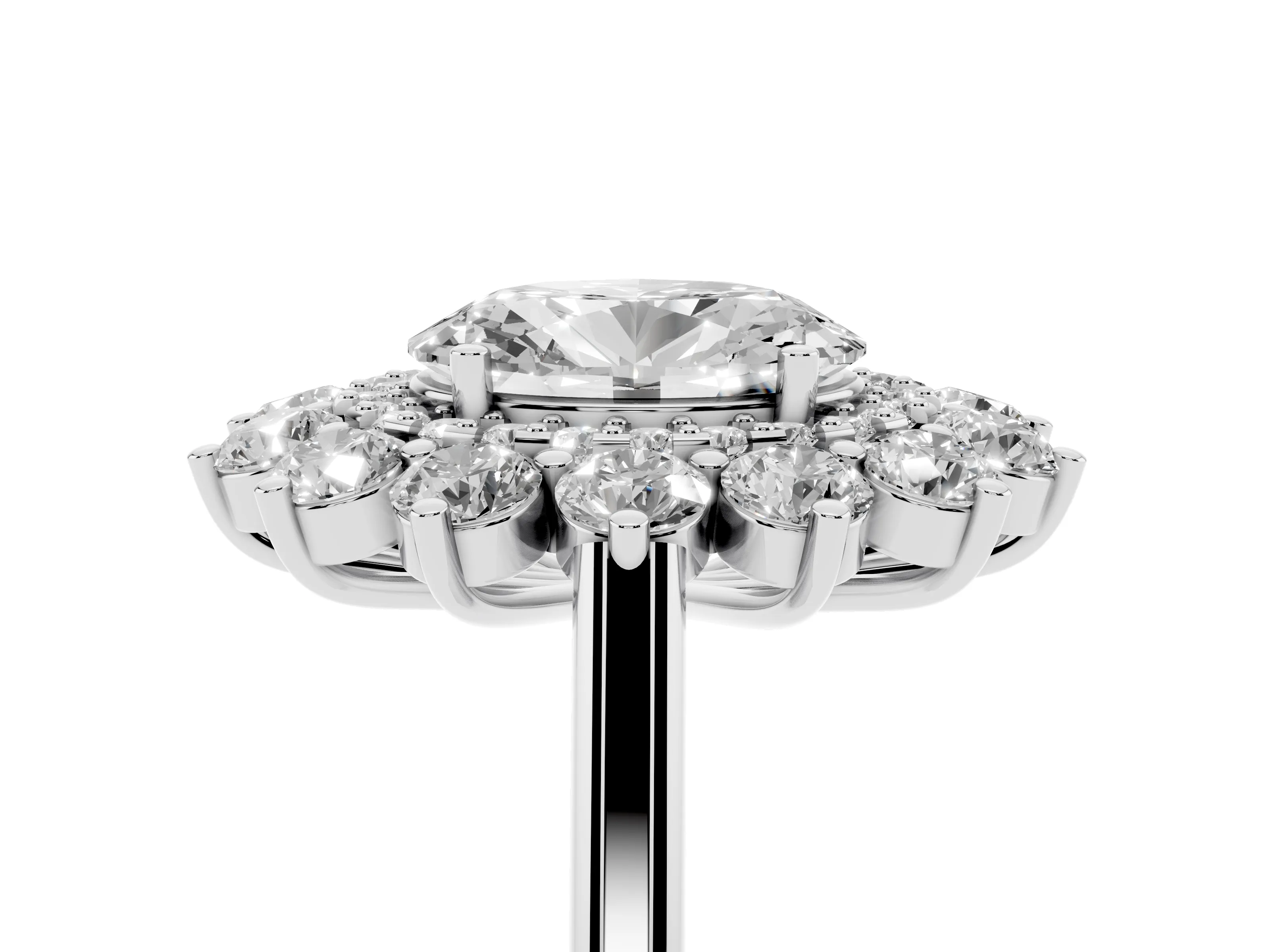 Oval Cut Diamond Floral Double Halo Ring Set in Platinum with Round Petals
