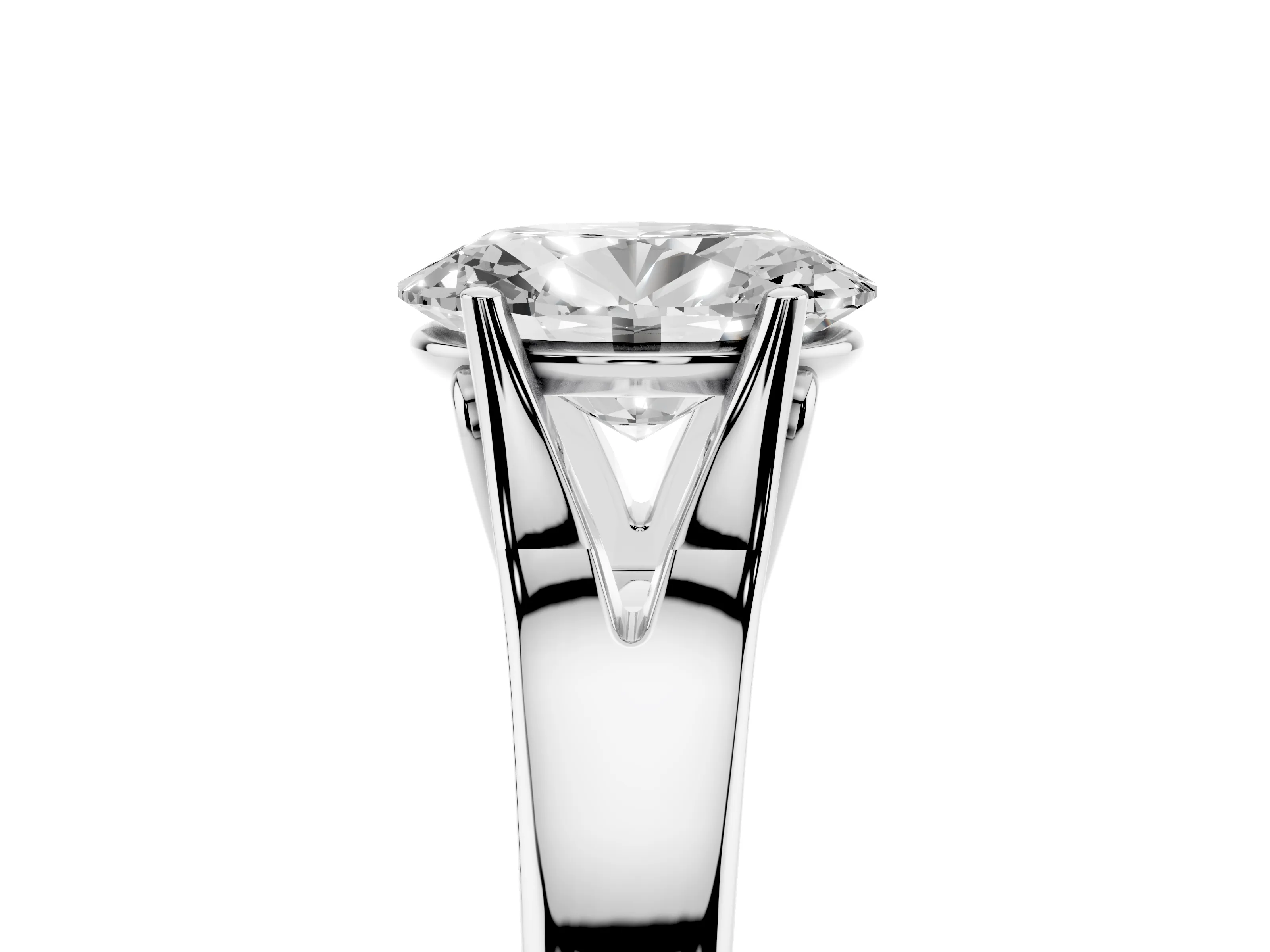 Oval Cut Diamond Solitaire Ring Set in White gold with Arched Cathedral Band and Prong Setting