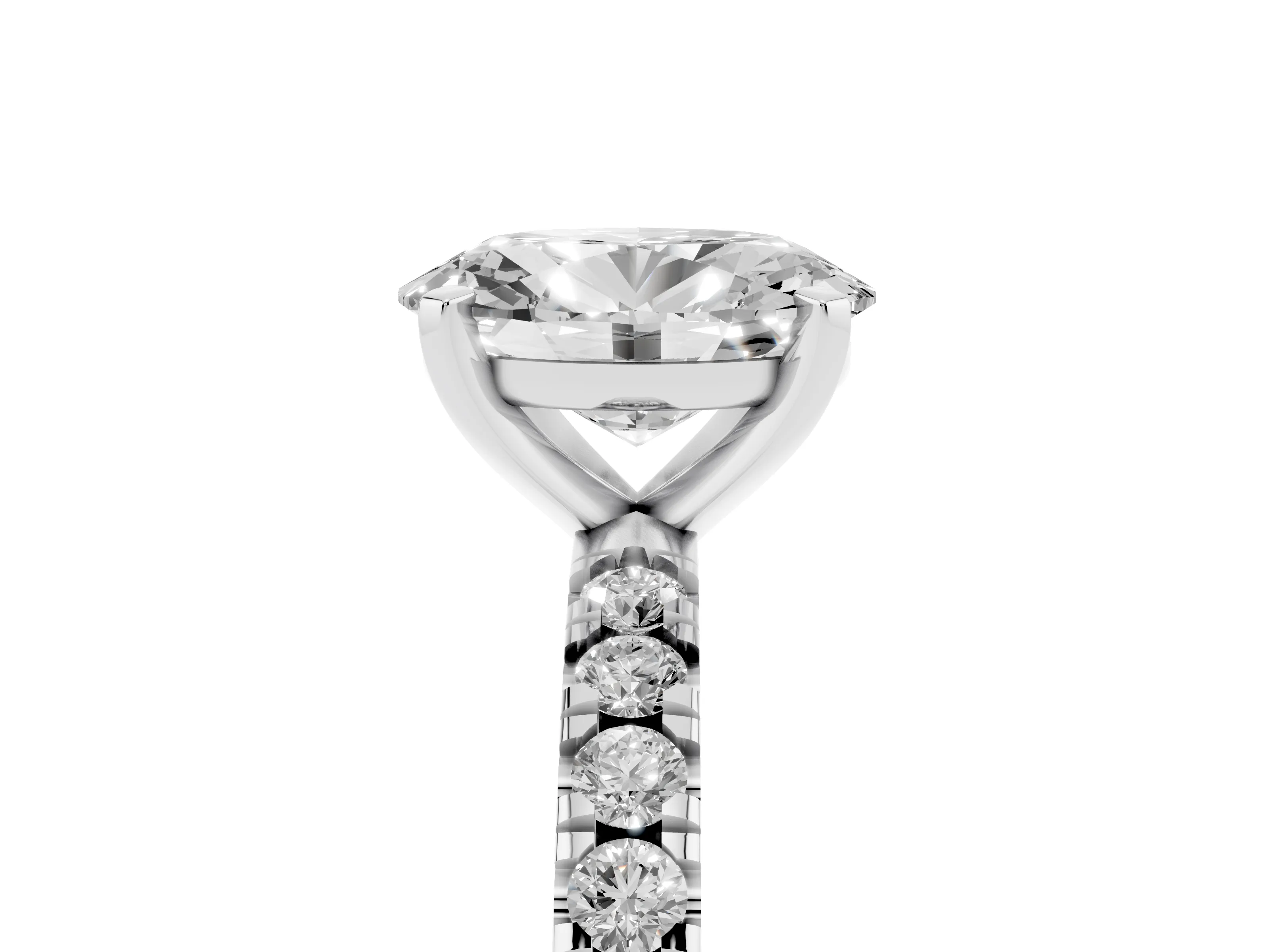 Oval Cut Diamond Pavé Band Solitaire Set in Platinum with Prong Setting