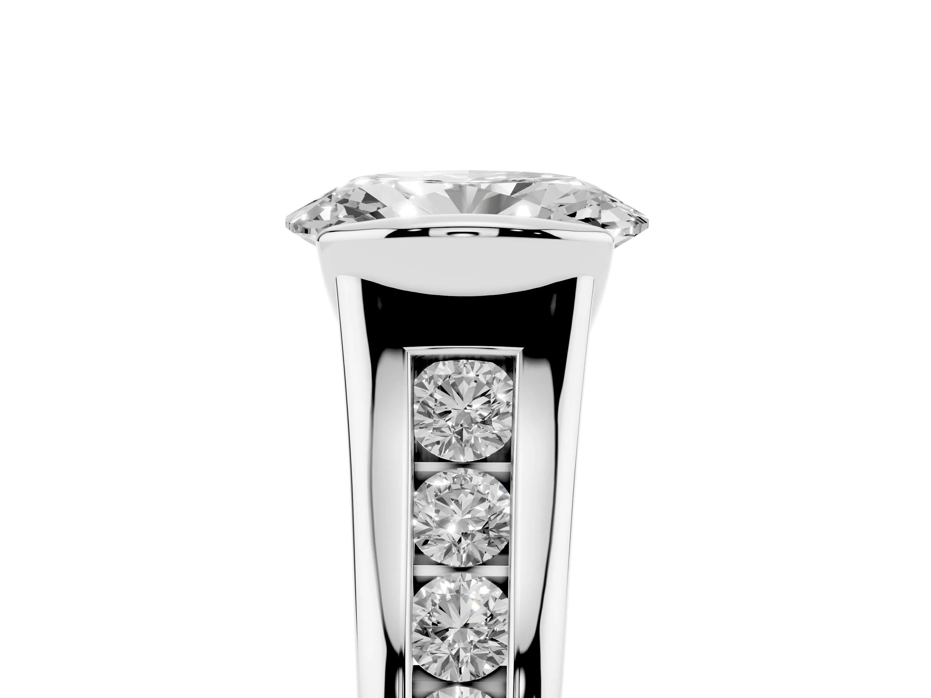 Oval Cut Diamond Bezel-Set Solitaire Ring Set in Platinum with Channel-Set Band