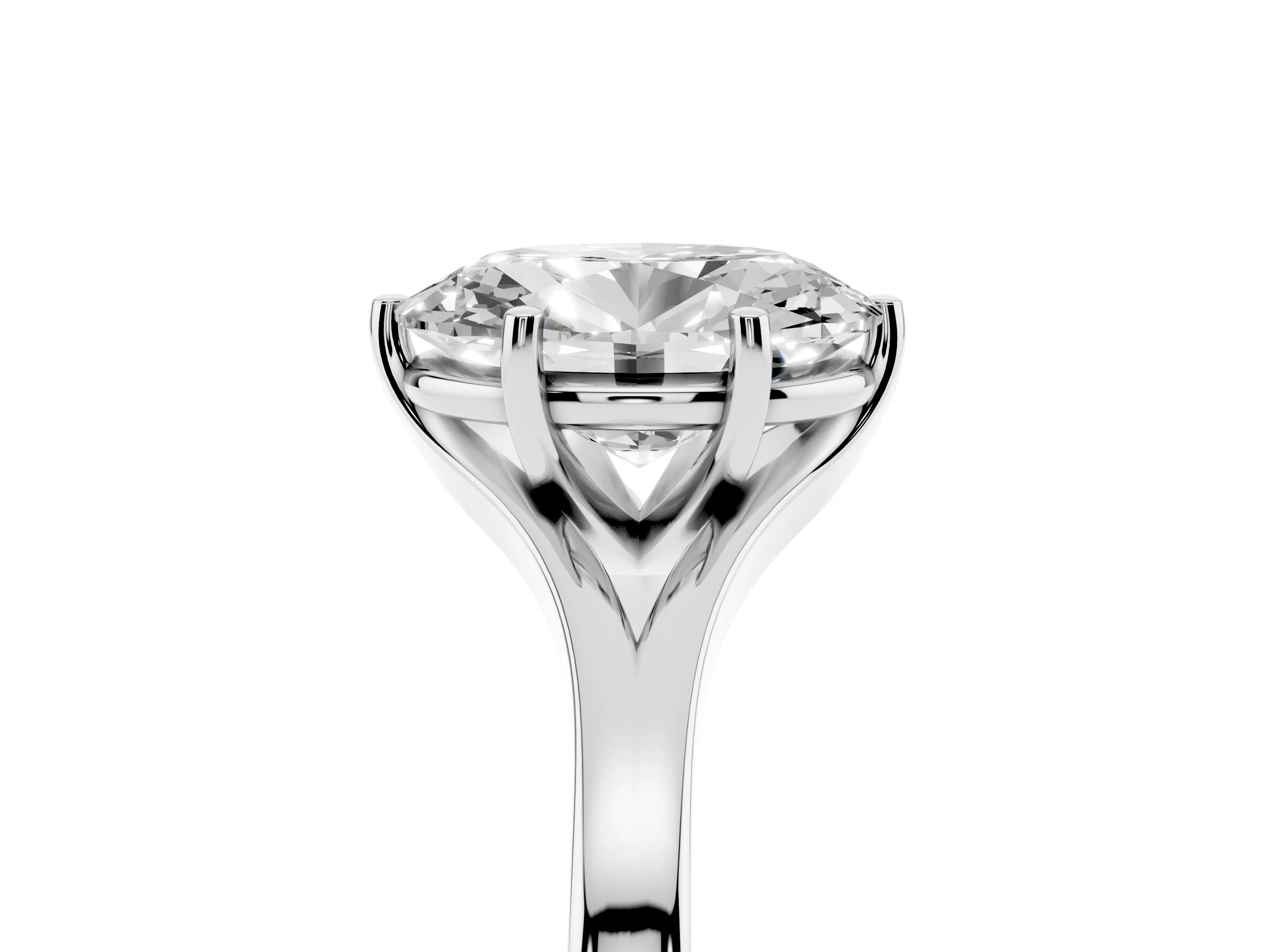 Oval Cut Diamond Solitaire Ring Set in Platinum with Polished Tapered Band and Prong Setting
