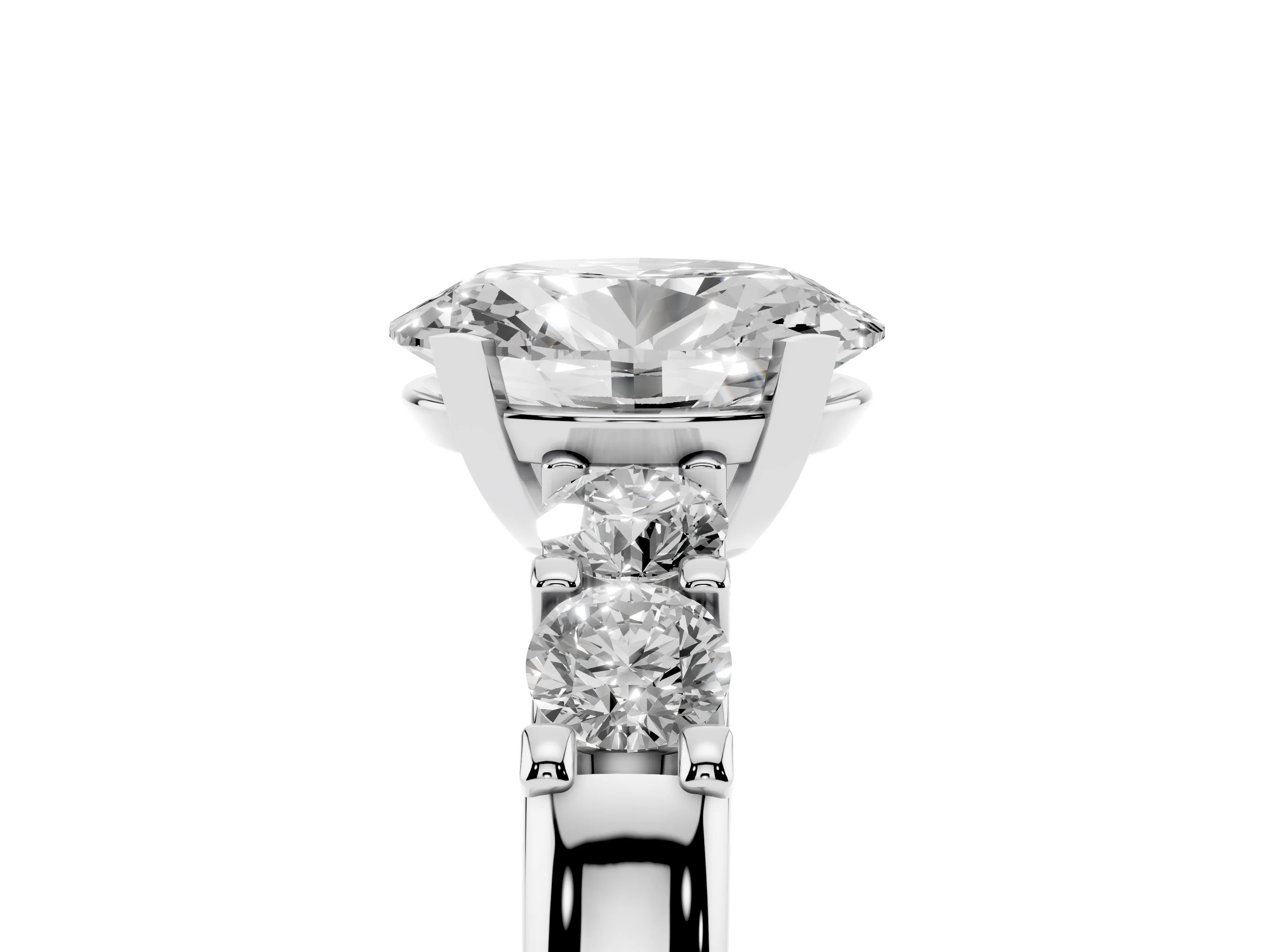 Oval Cut Diamond Five-Stone Prong Set Engagement Ring Set in Platinum with Channel Band
