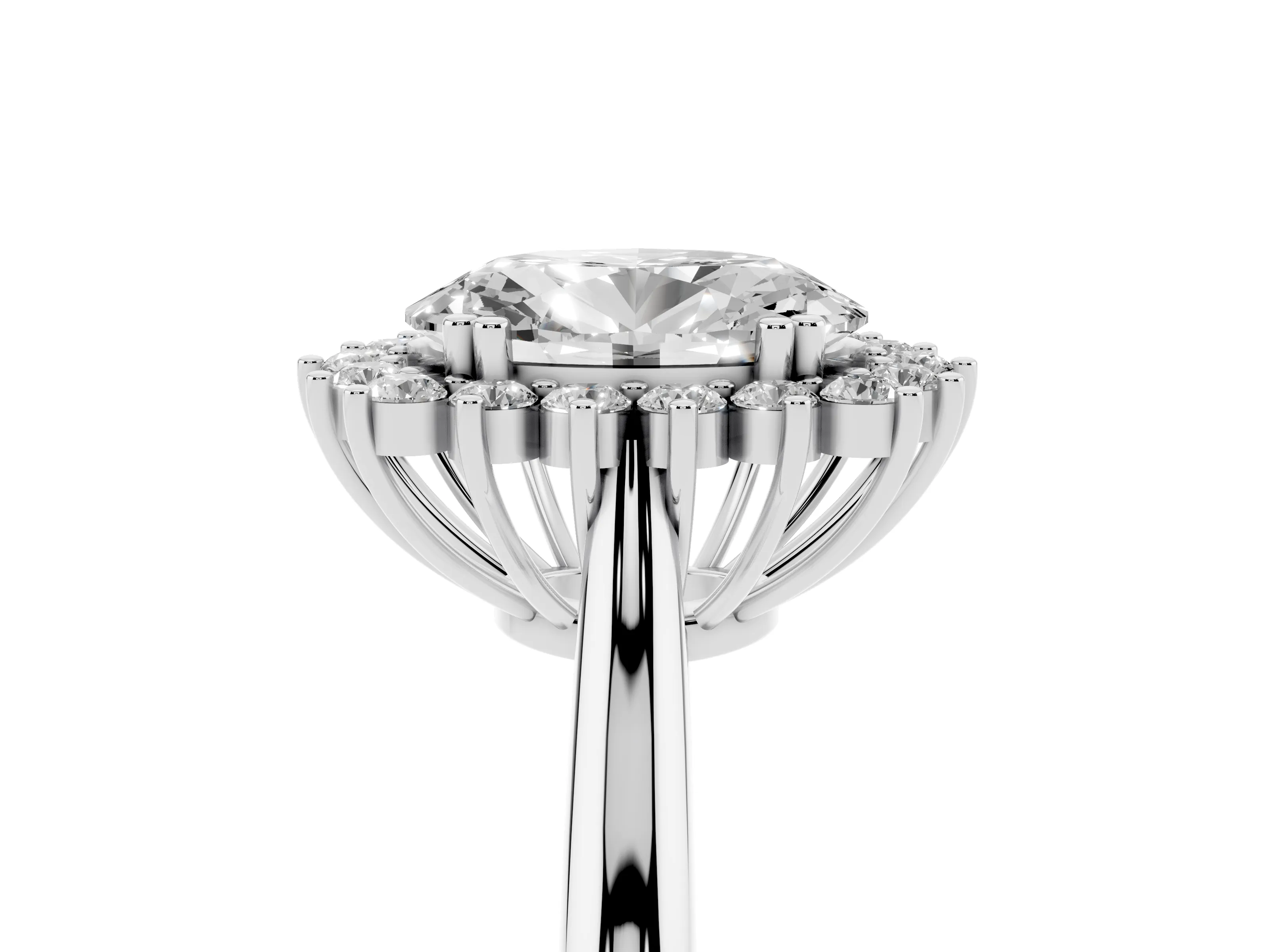 Oval Cut Diamond Halo Ring Set in Silver with Plain Solitaire Band and Prong Setting