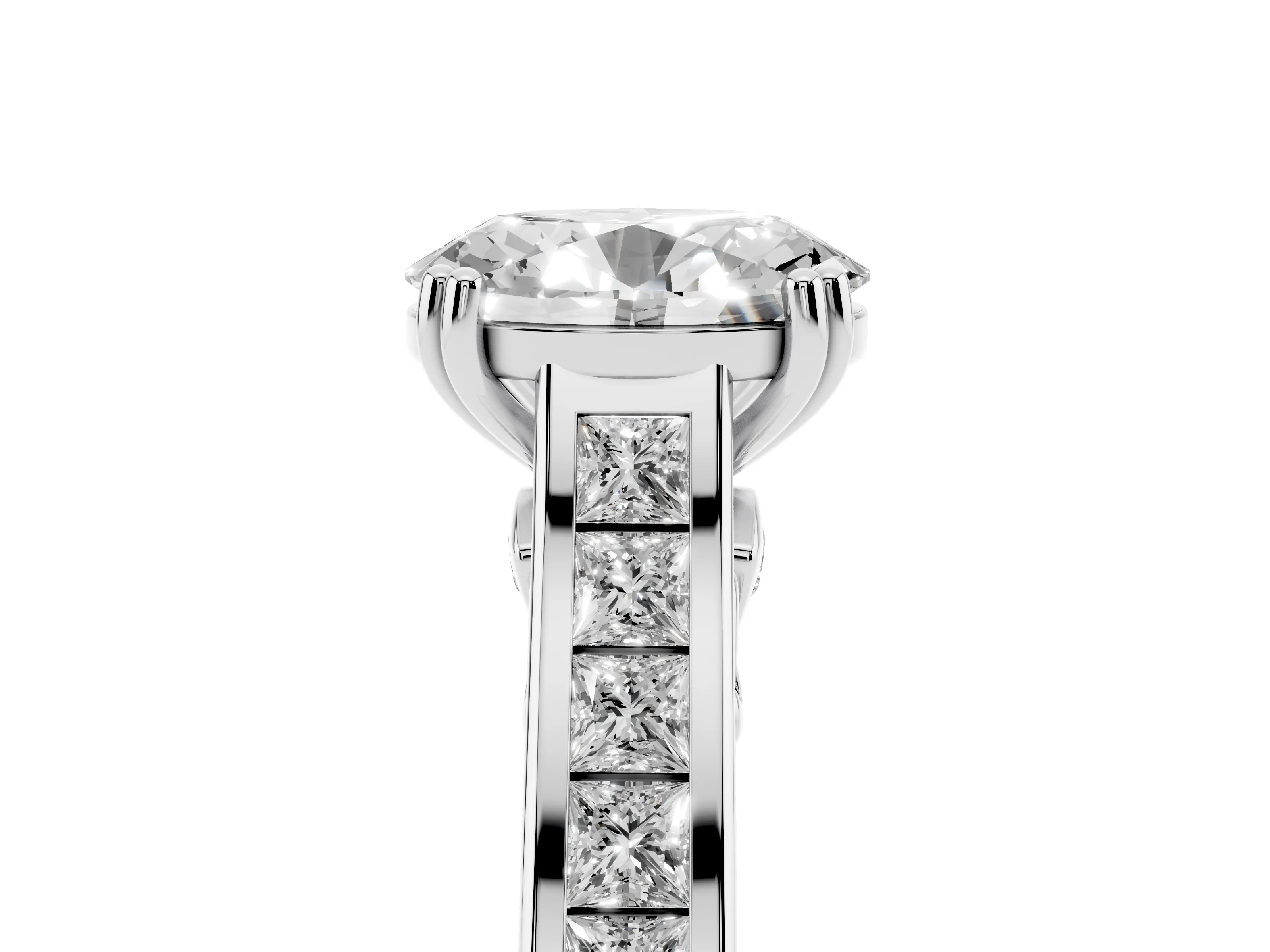 Oval Cut Diamond Channel Set Solitaire Engagement Ring Set in Silver with Prong Setting