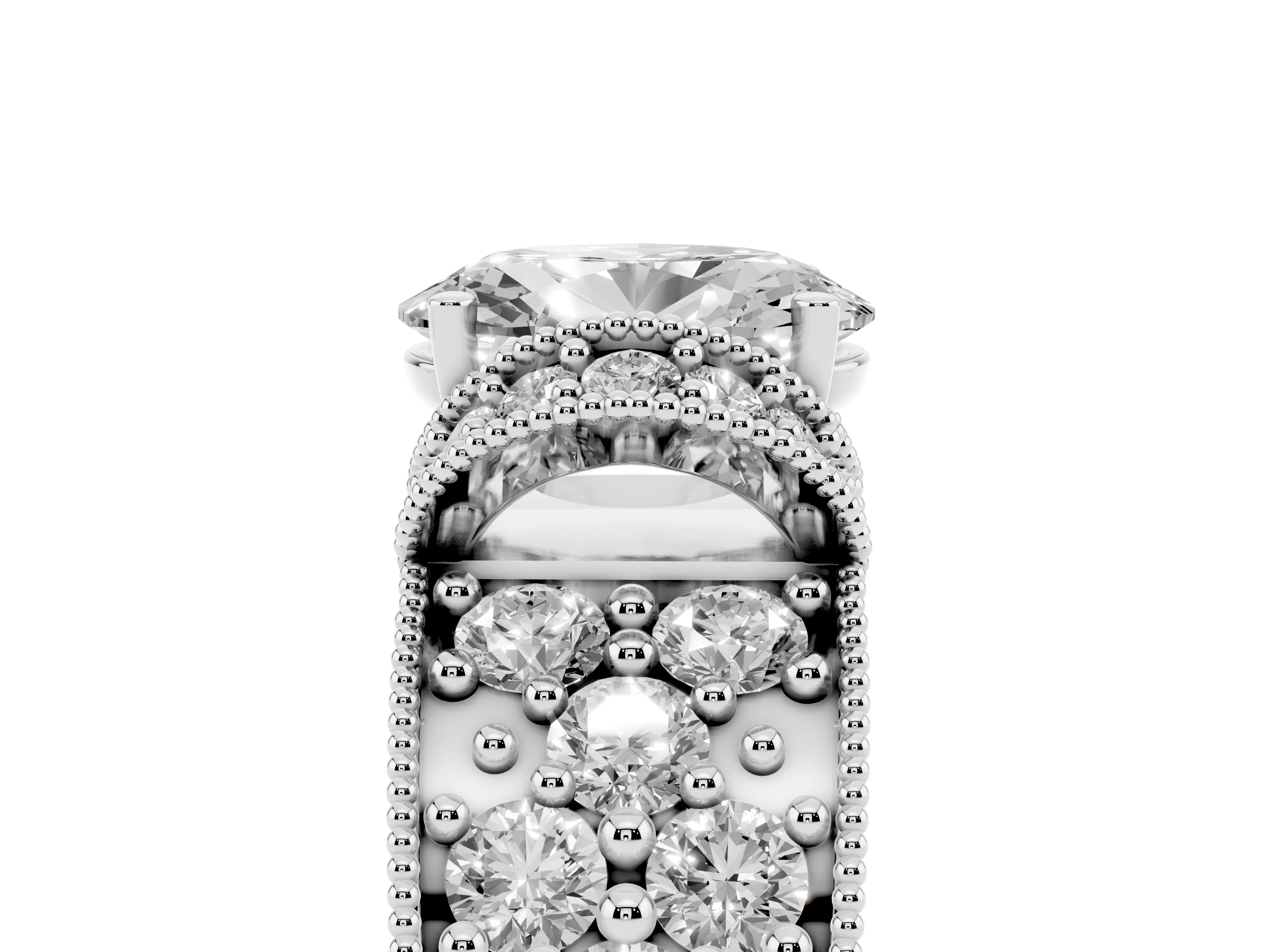 Oval Cut Diamond Milgrain Halo Pavé Engagement Ring Set in Platinum with Prong Setting