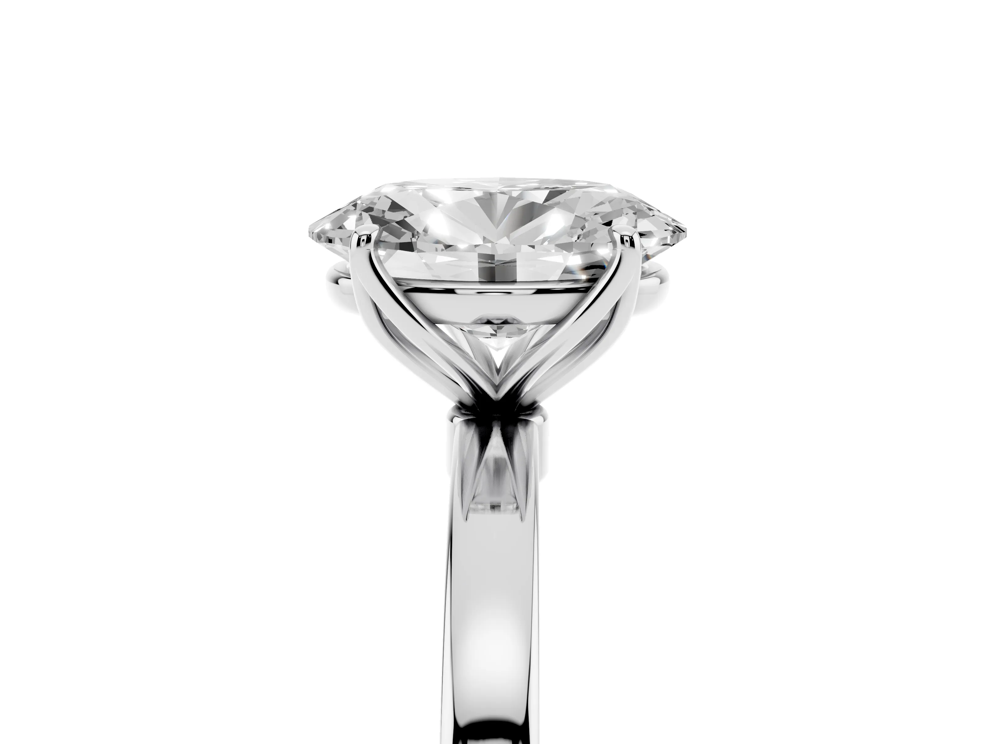Oval Cut Diamond Solitaire Ring Set in Silver with Prong Setting and Thin Polished Band