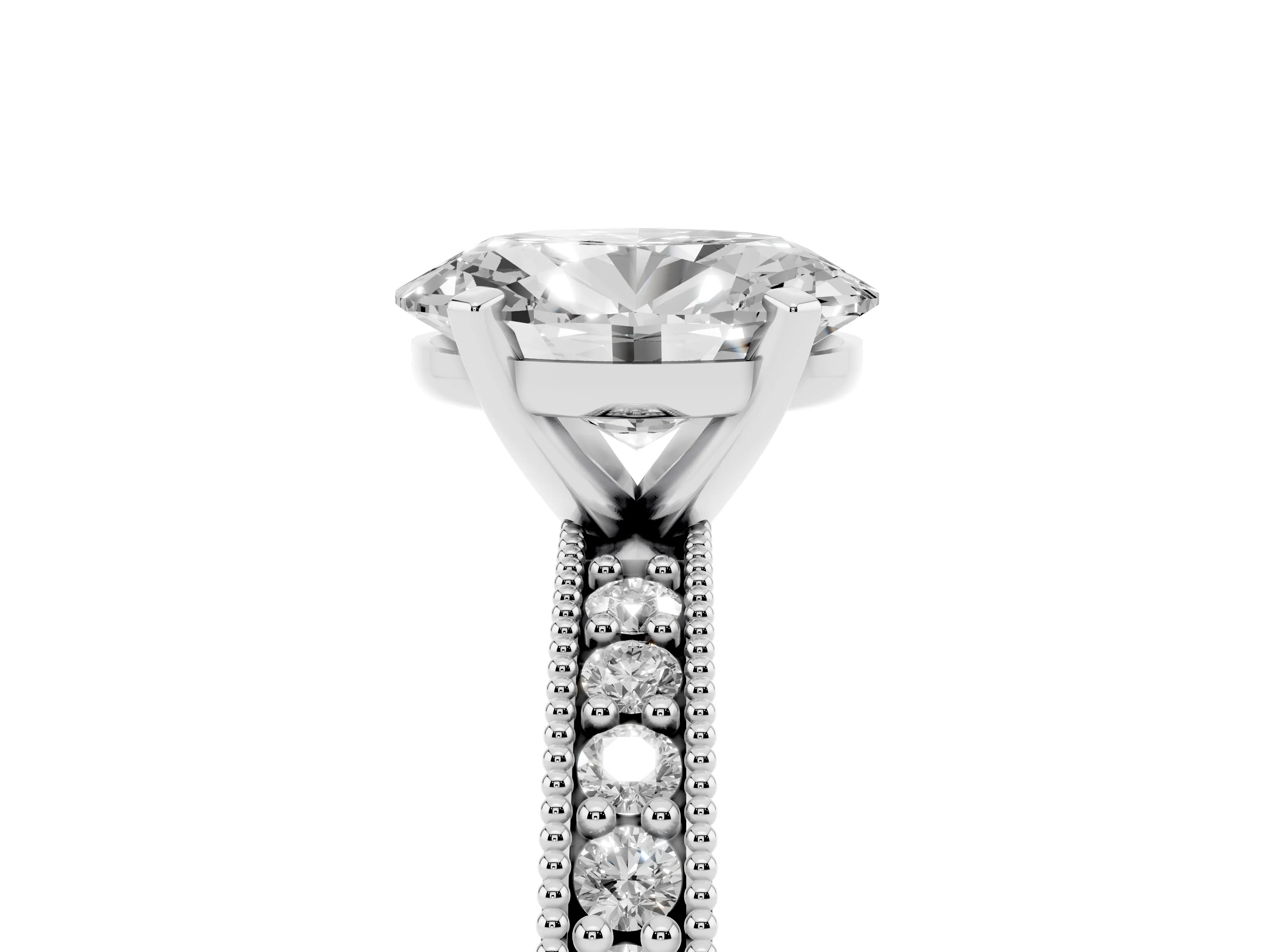 Oval Cut Diamond Milgrain Pavé Engagement Ring Set in Platinum with Prong Setting