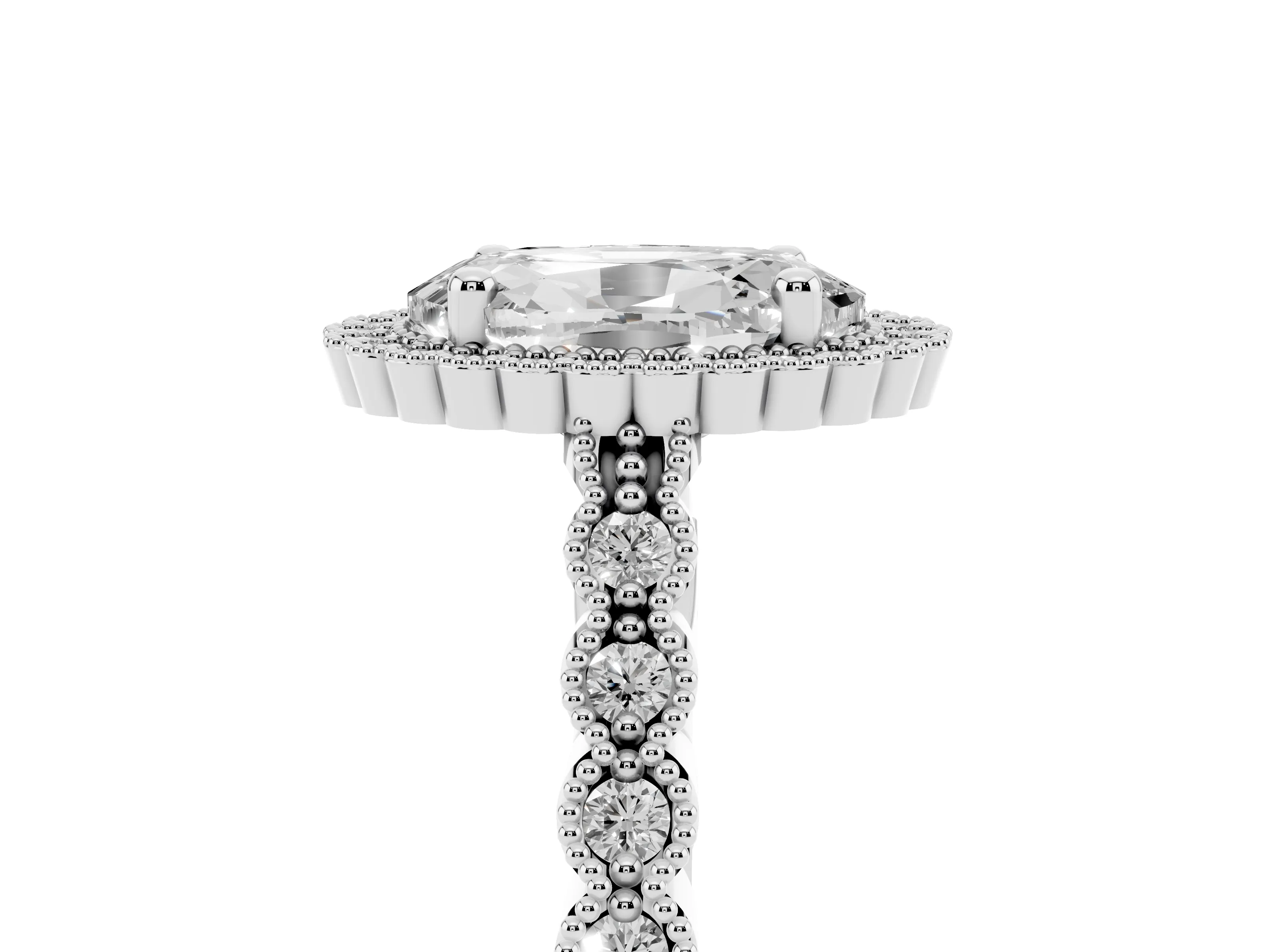 Oval Cut Diamond Halo Ring Set in Platinum with Pavé Milgrain Band