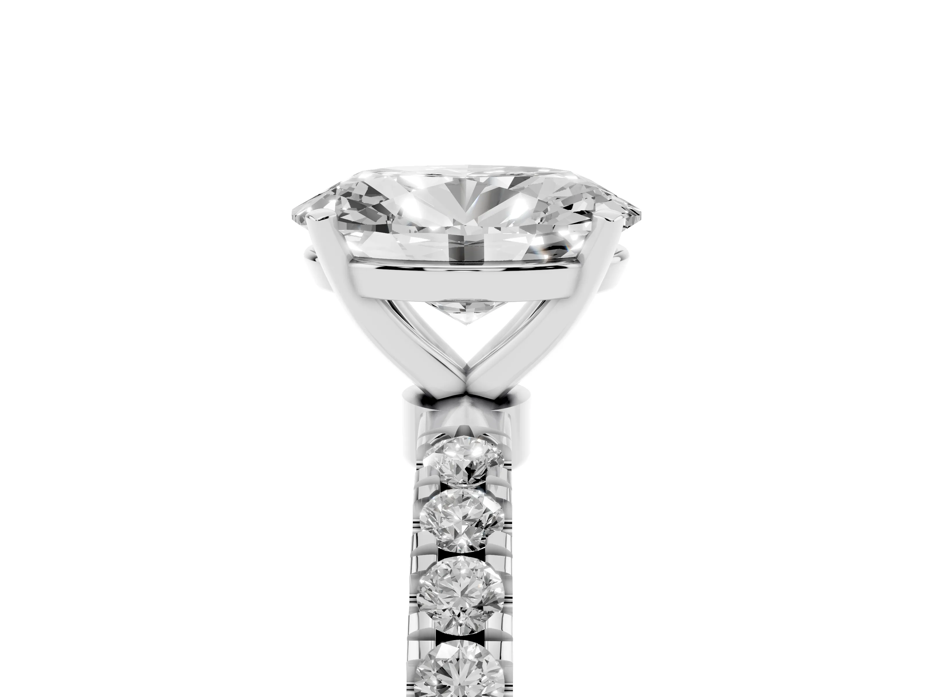 Oval Cut Diamond Solitaire Ring Set in White gold with Pavé Accents and Prong Setting