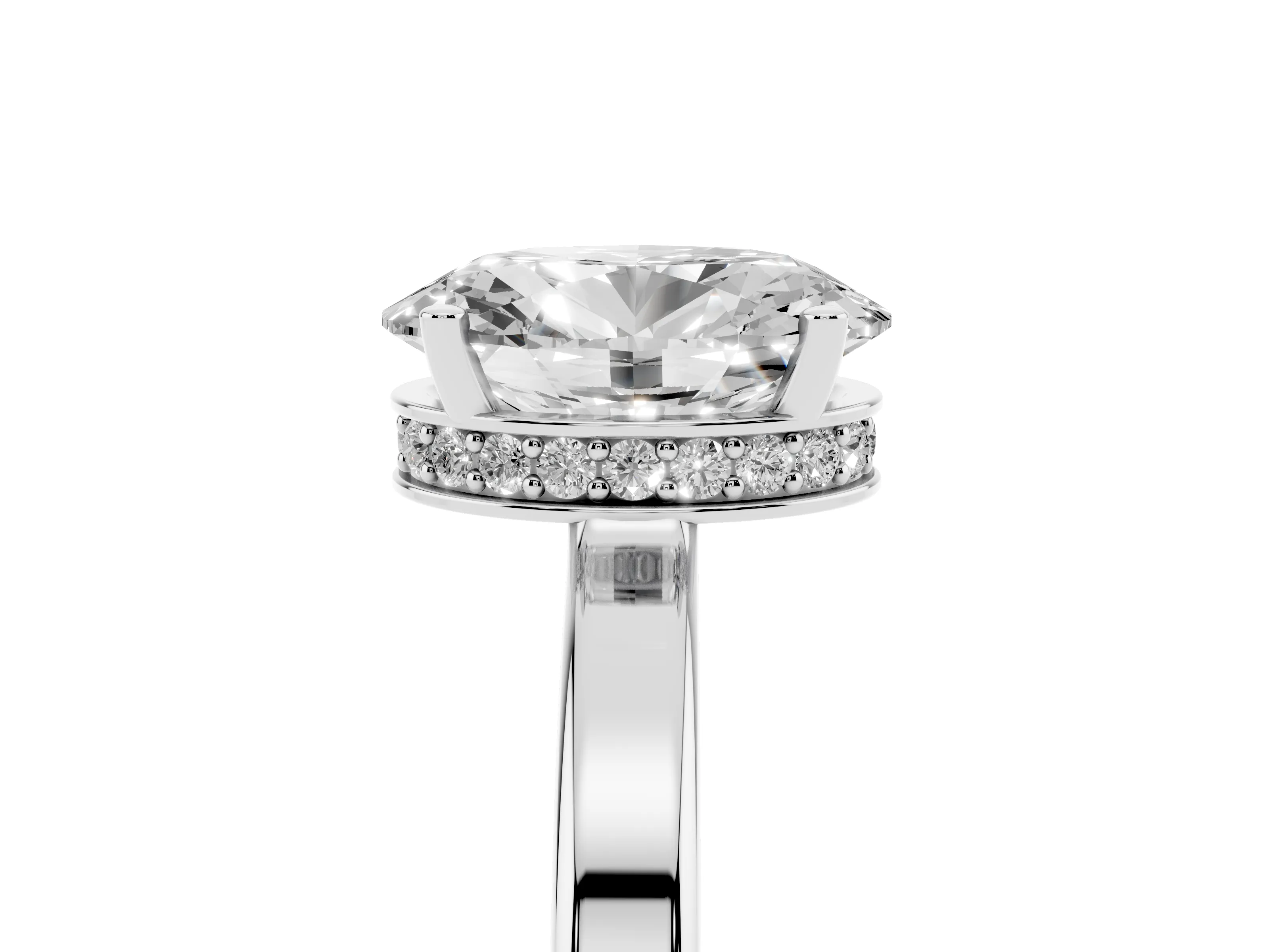 Oval Cut Diamond Solitaire Engagement Ring Set in Silver with Prong Setting on a Plain Band