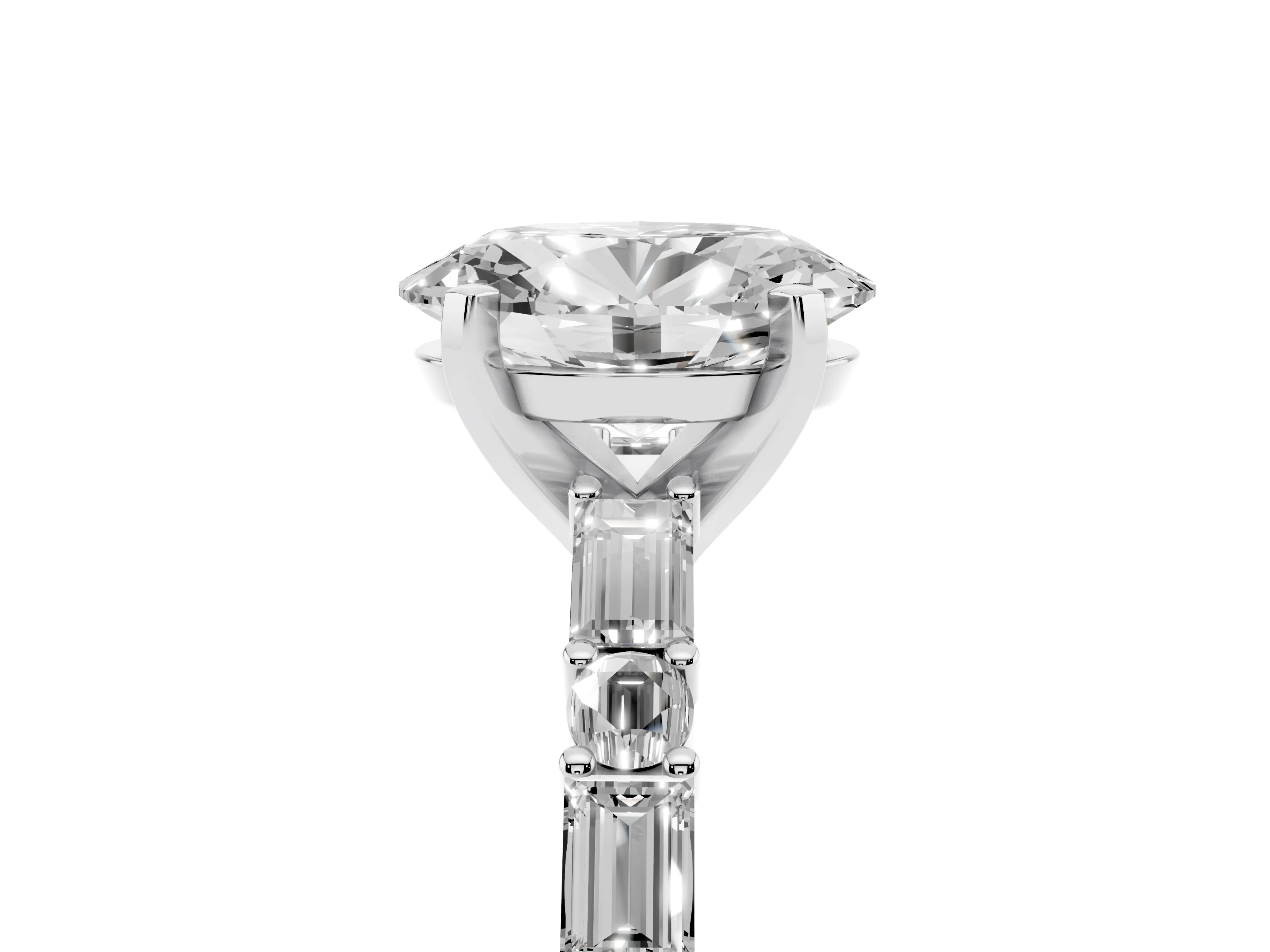 Oval Cut Diamond Solitaire Set in Platinum with Side Baguettes and Channel Set Band