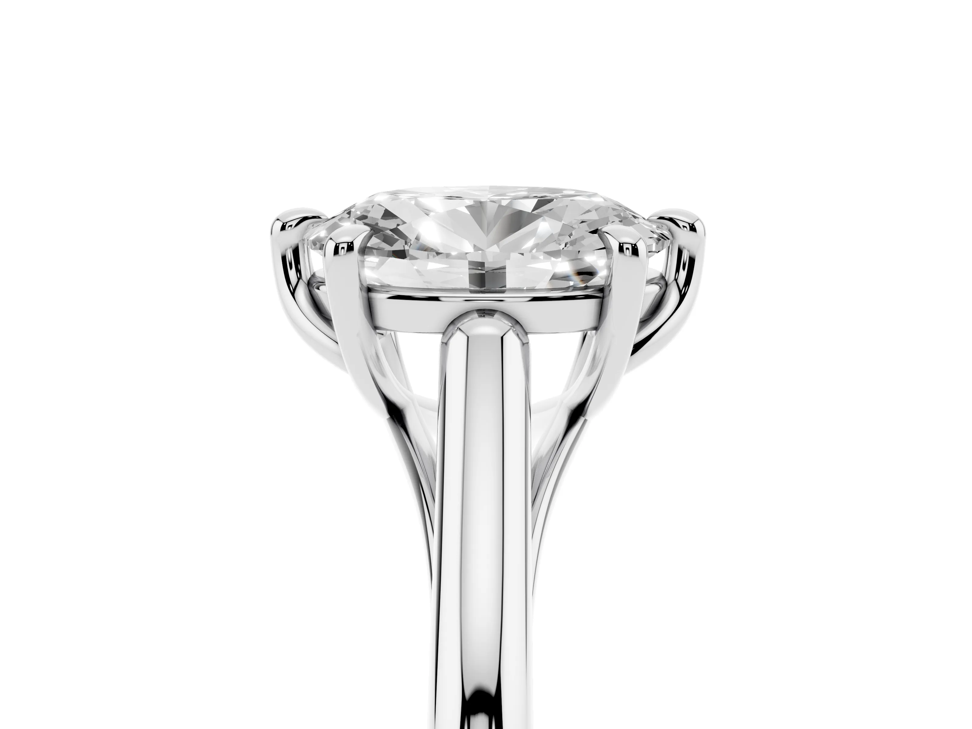 Oval Cut Diamond Solitaire Engagement Ring Set in White gold with Prong Setting and Plain Classic Band