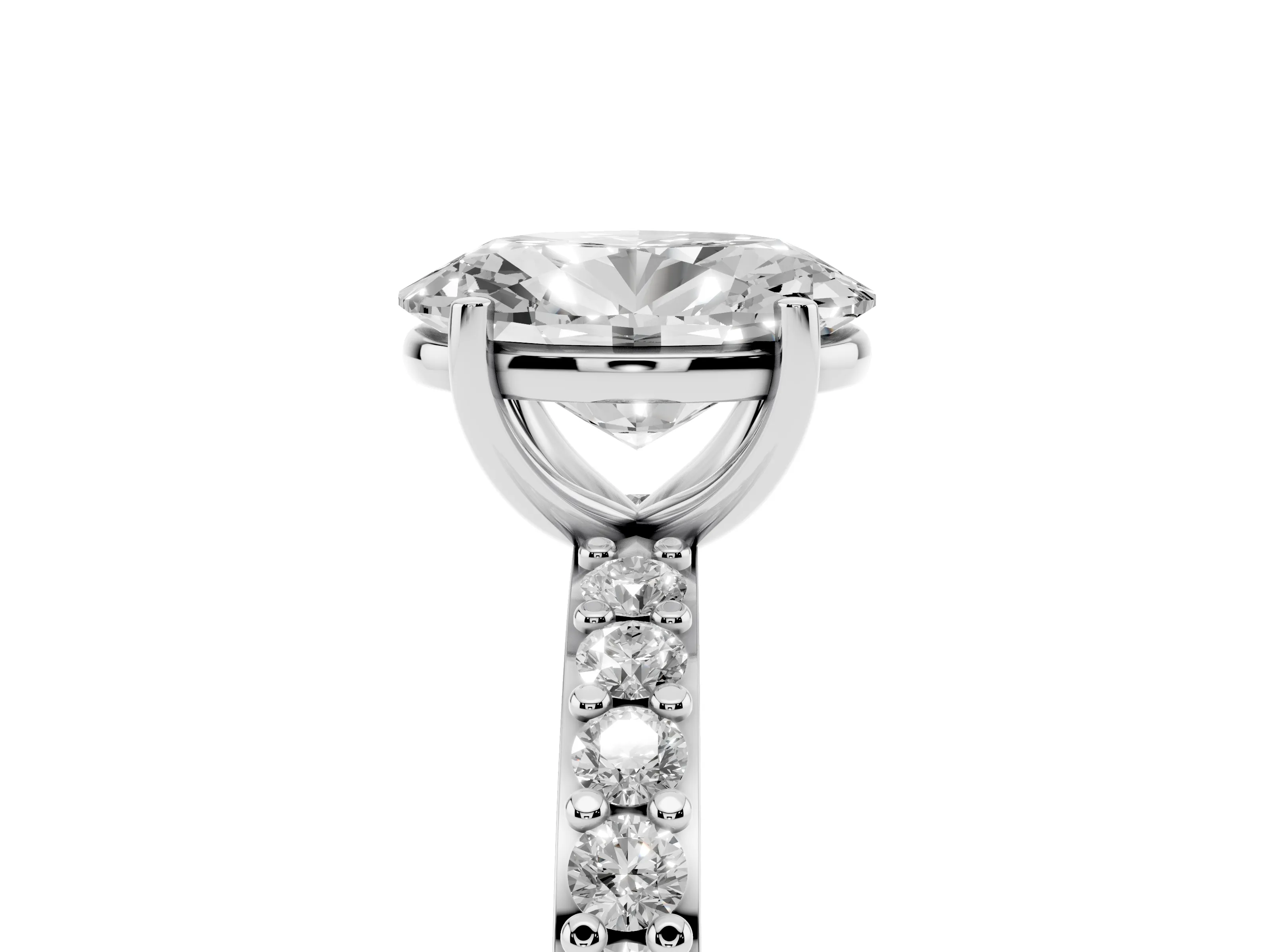 Oval Cut Diamond Solitaire Set in White gold with Round Pavé Band and Prong Setting