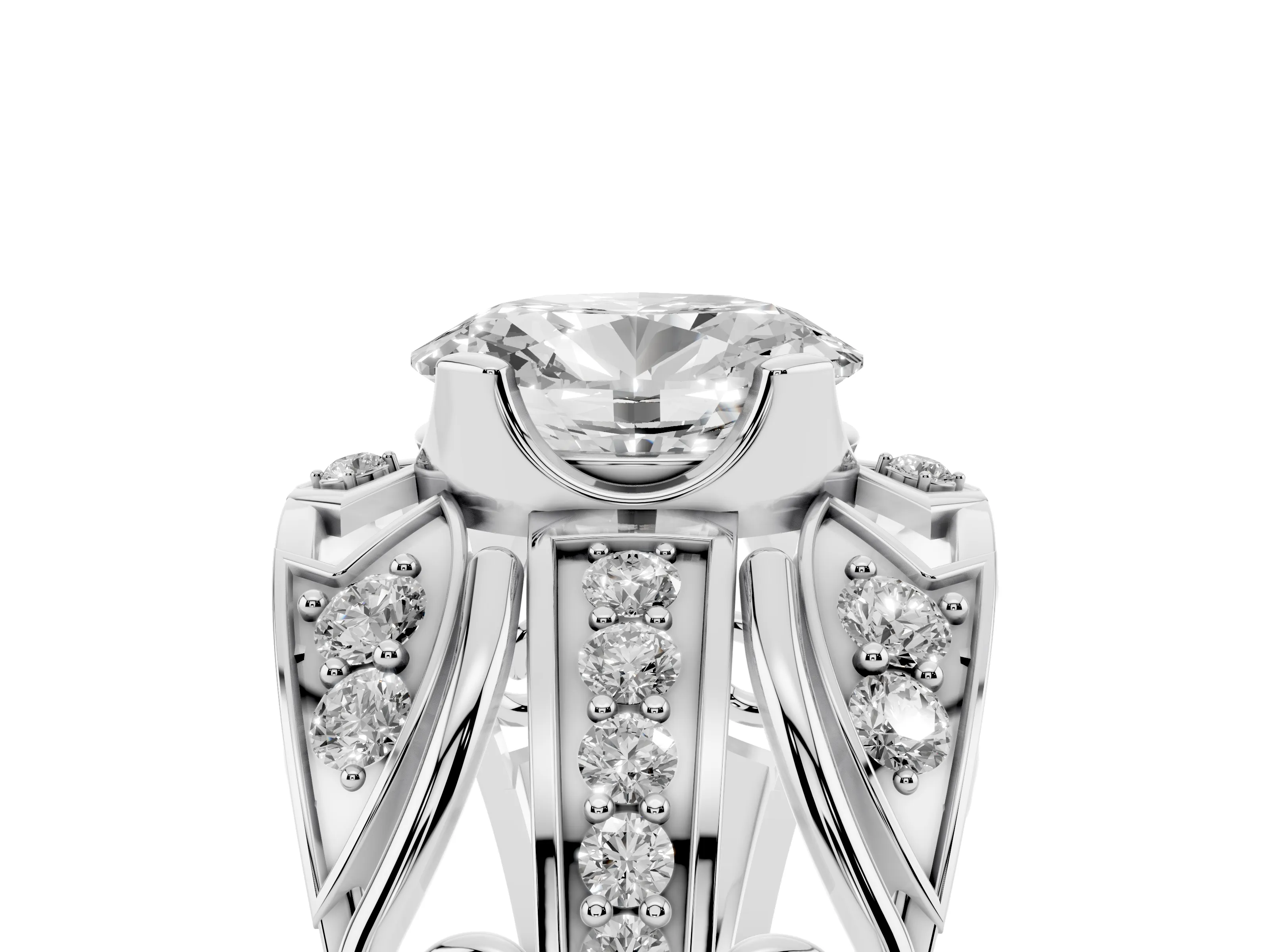 Oval Cut Diamond Art Deco Ring Set in Silver with Pavé Split Shank