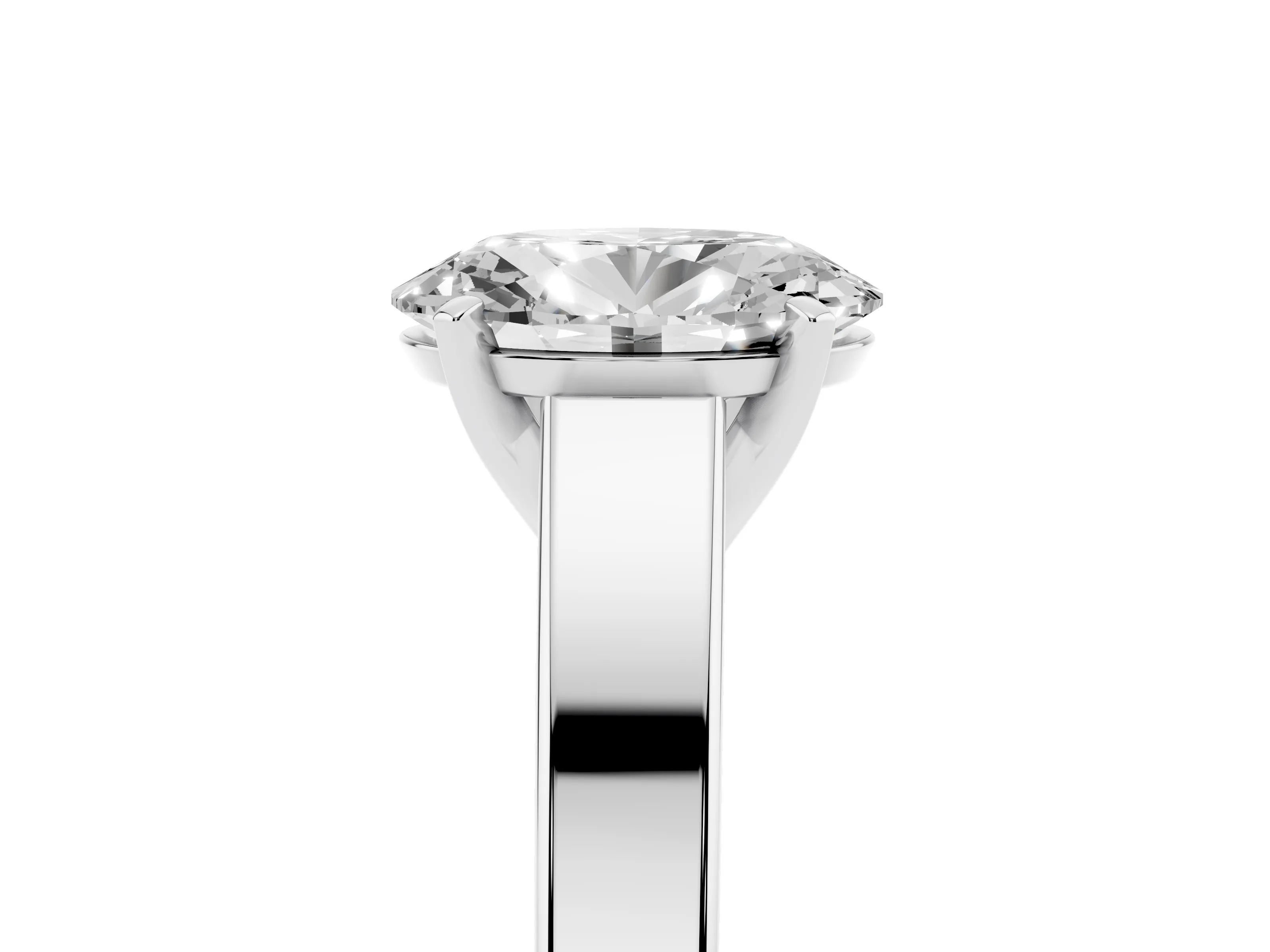 Oval Cut Diamond Solitaire Engagement Ring Set in White gold with Prong Setting and Tapered Band