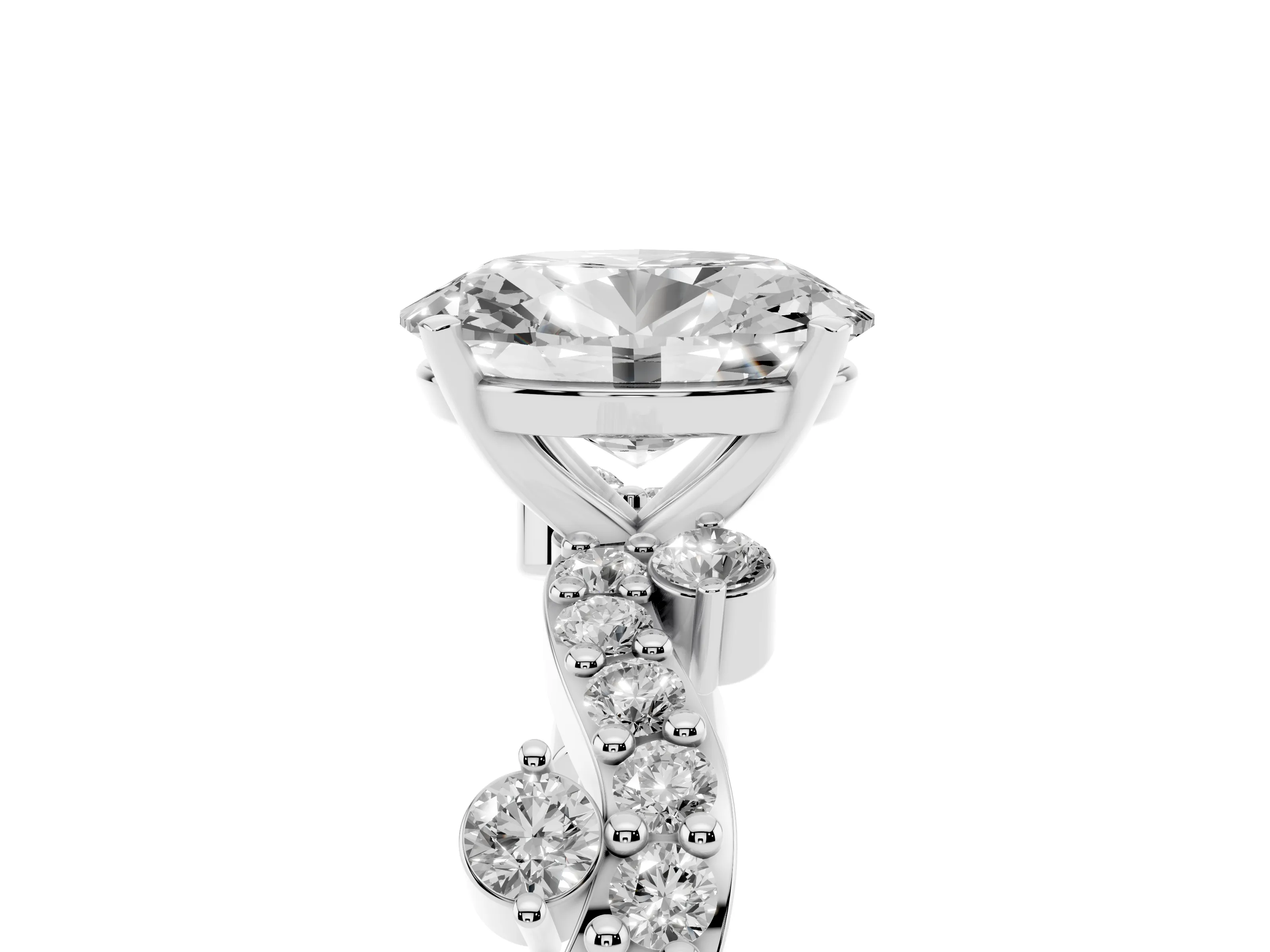 Oval Cut Diamond Solitaire Twisted Band Set in Silver with Pavé Setting