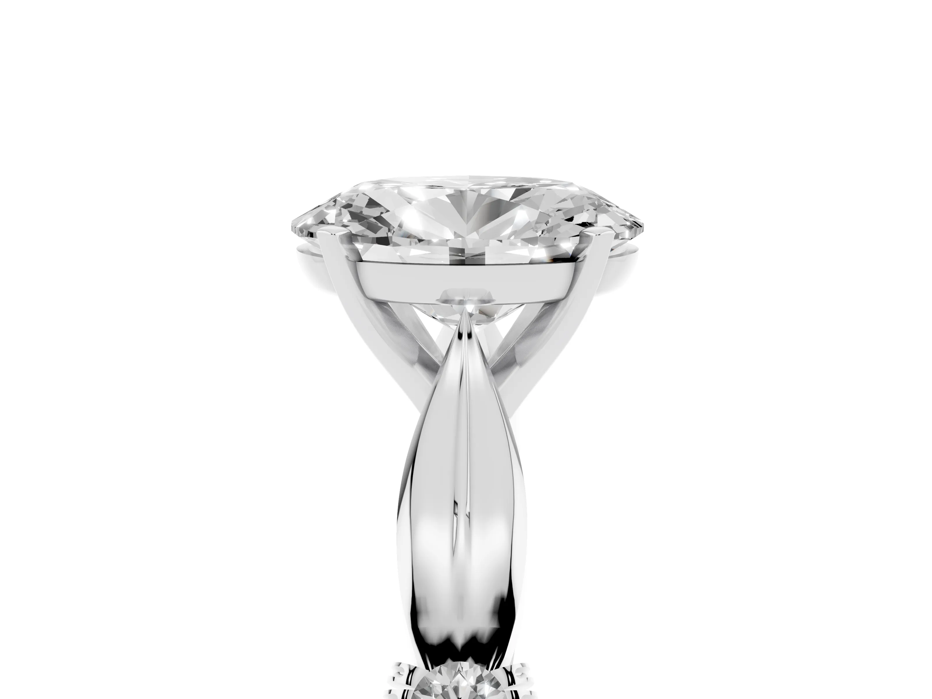 Oval Cut Diamond Solitaire Twisted Band Ring Set in Silver with Accent Stones and Prong Setting