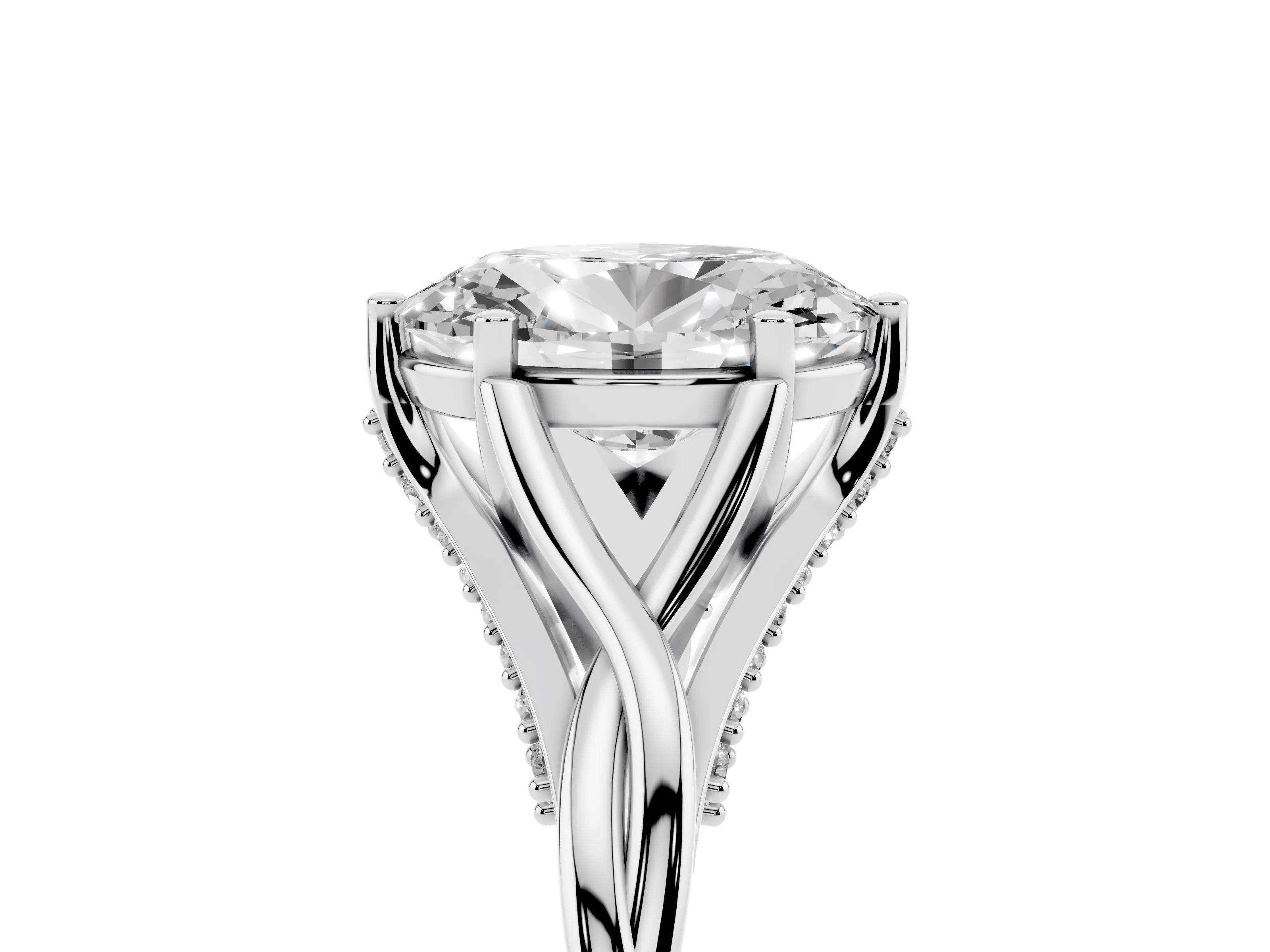 Oval Cut Diamond Intertwined Twist Band Solitaire Ring Set in White gold with Prong Setting