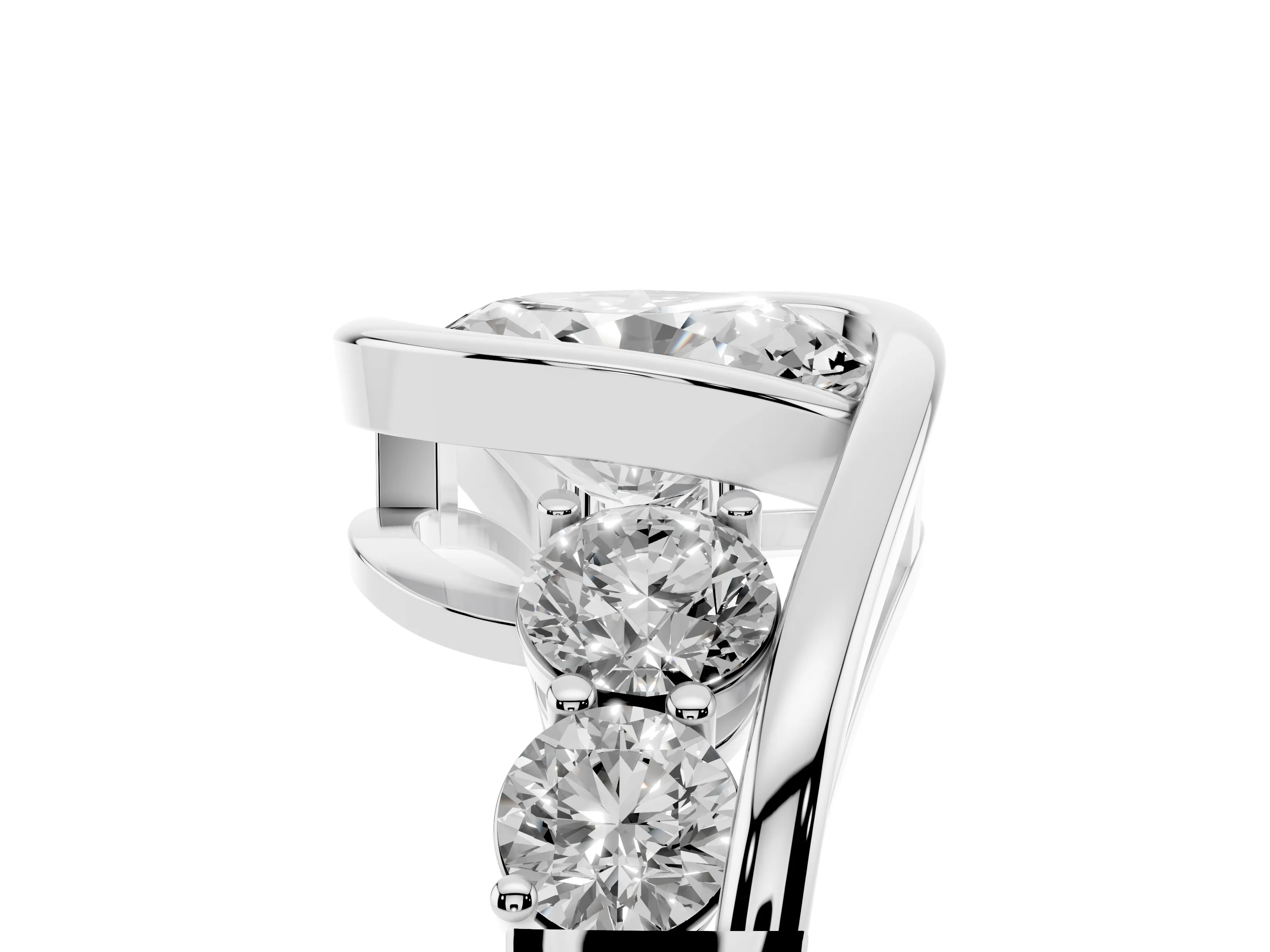 Oval Cut Diamond Bezel Bypass Ring Set in Silver with Round Accents