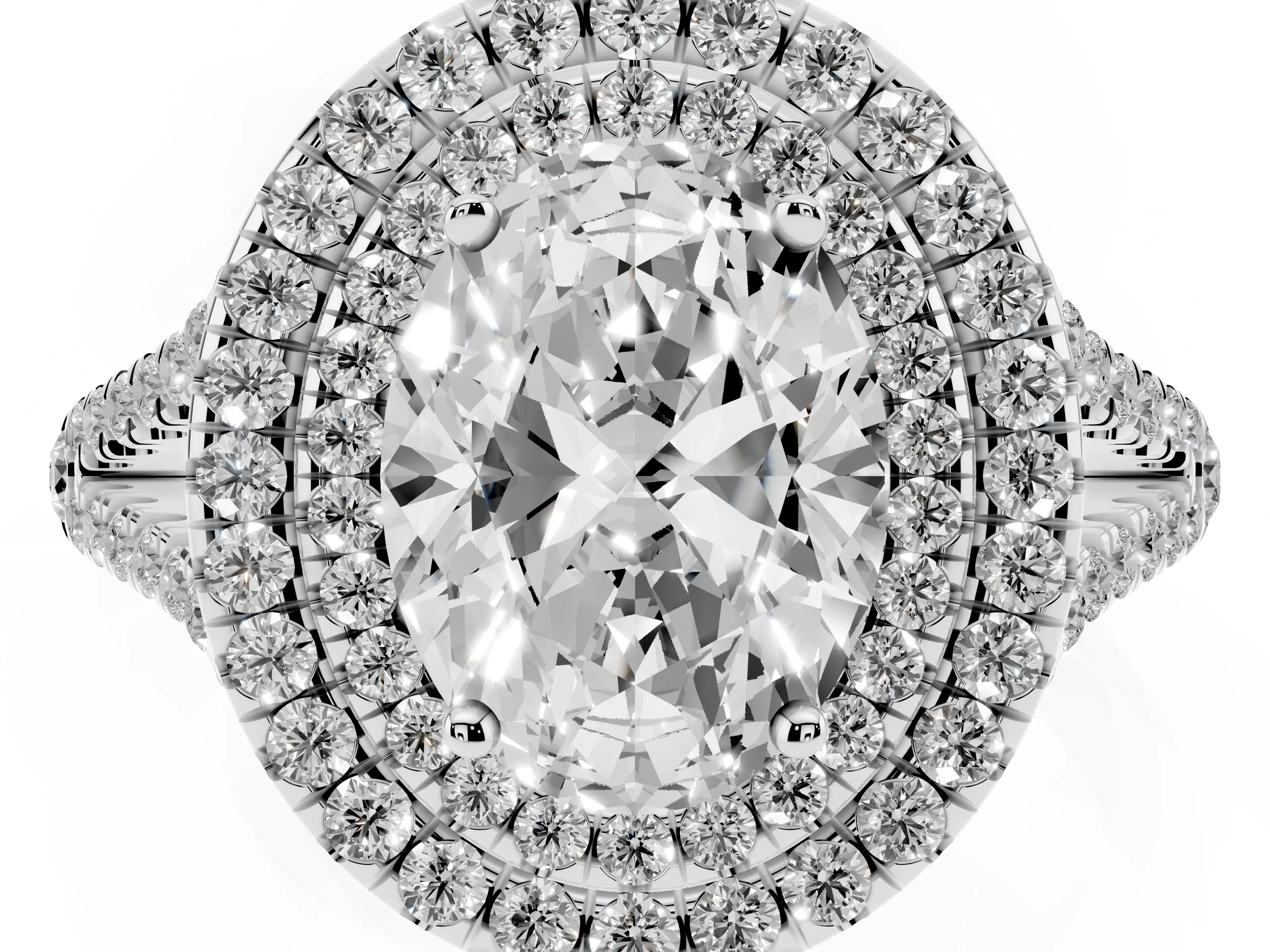 Oval Cut Diamond Double Halo Ring Set in Platinum with Pavé Band